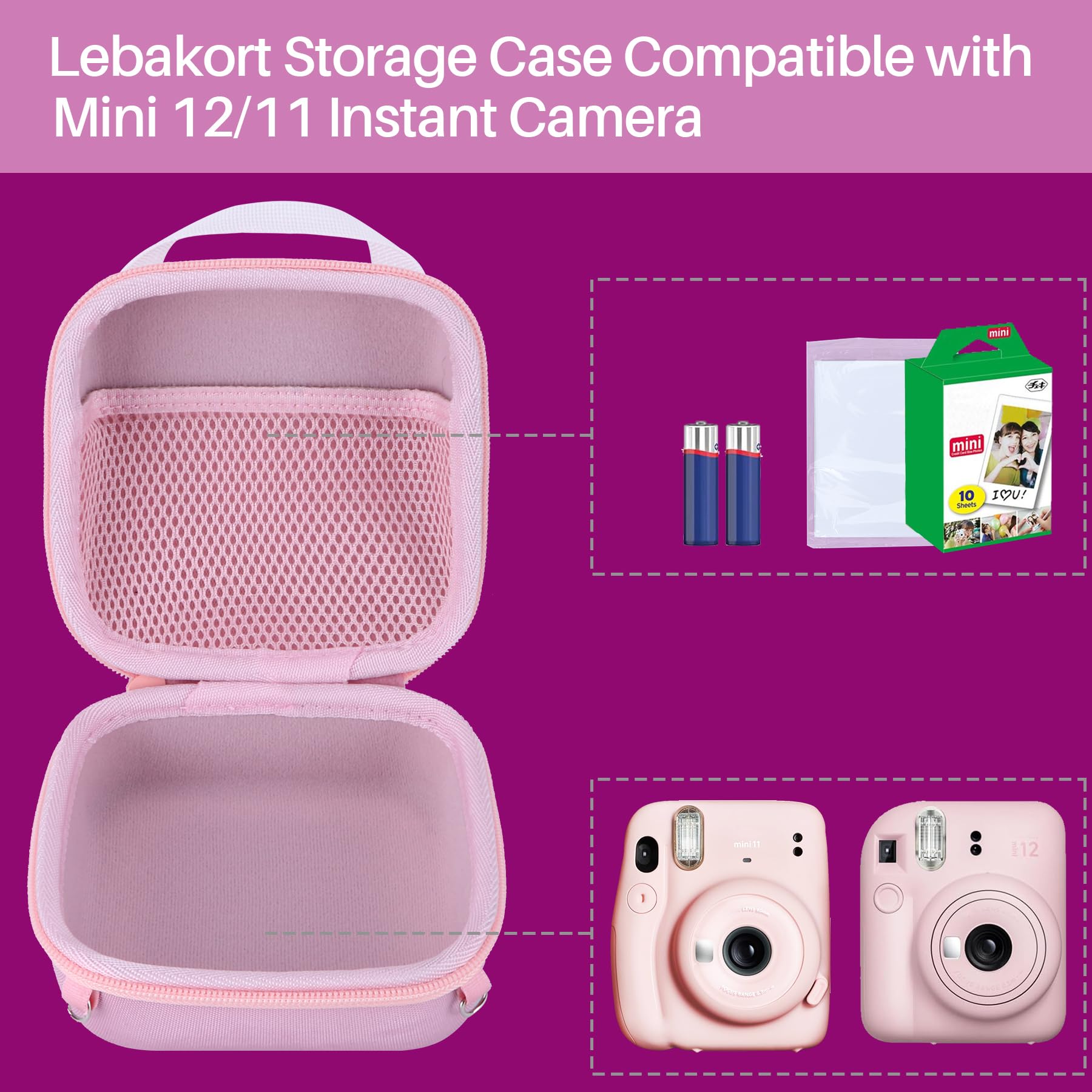 Lebakort Hart Schutz Hülle Etui Tasche für Fujifilm Instax Mini 13 Sofortbildkamera/INSTAX Mini 12 Sofortbildkamera/INSTAX Mini 11 Sofortbildkamera (Mint-Green)