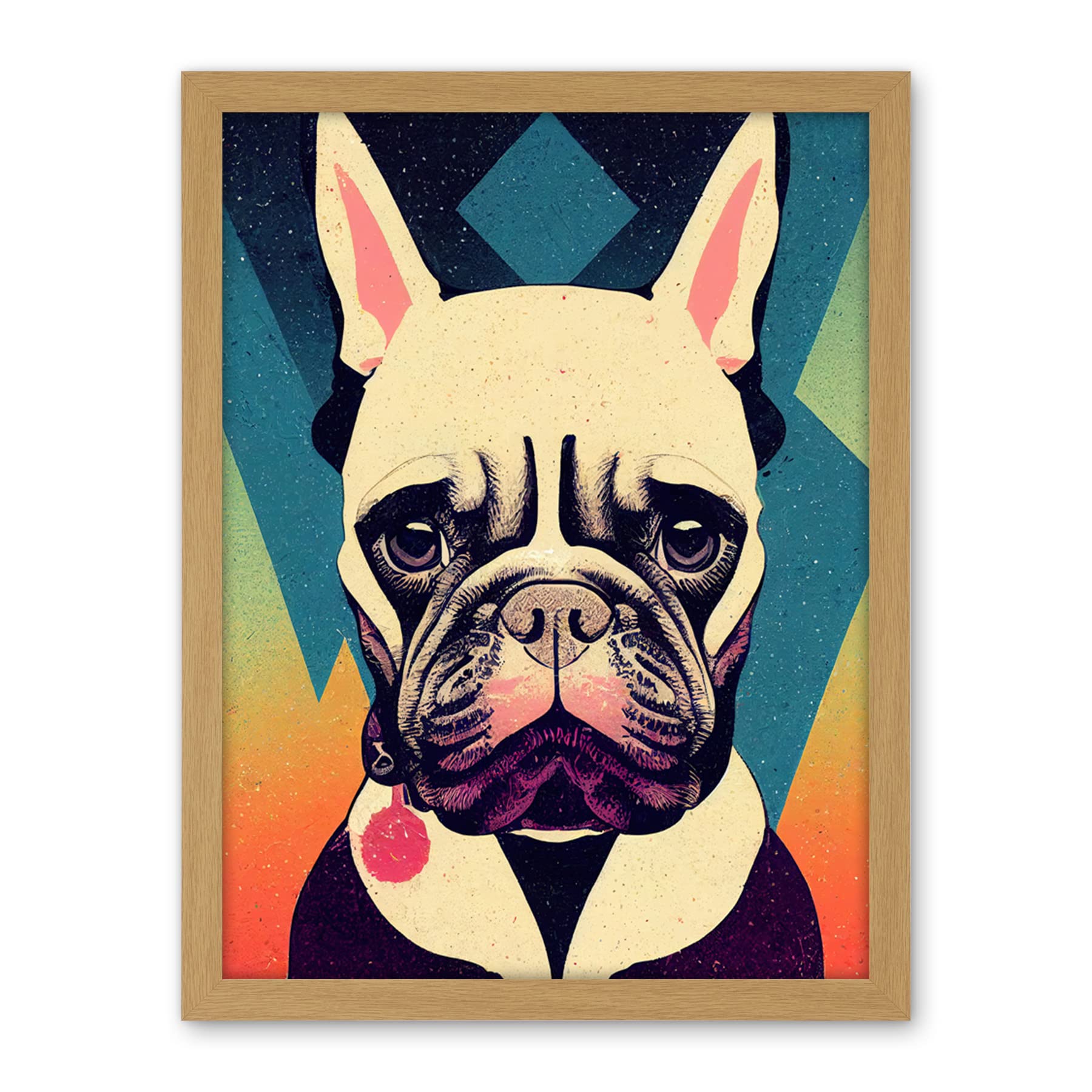 Wee Blue Coo French Bulldog Portrait Geometric Pastel Modern Illustration Artwork Framed Wall Art Print 18X24 Inch