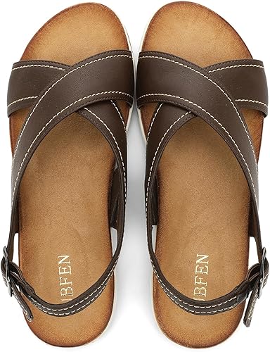 UBFEN Womens Flat Sandals Arch Support Open Toe Adjustable Slingback Cross Strap