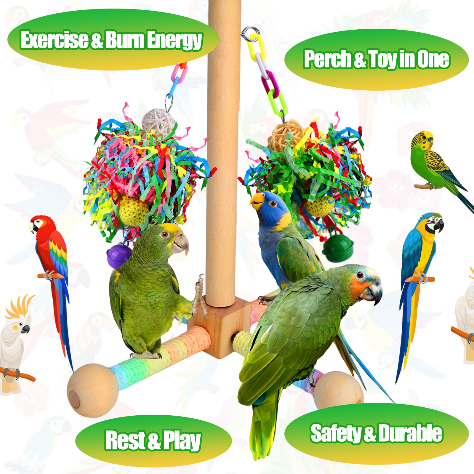 BABORUI Bird Toys, Parrot Foraging Shredder Hanging Toys with Perches for Cage - image 2