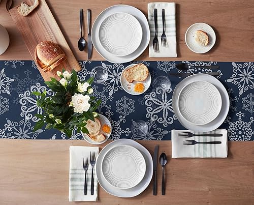 Miniatura 3 de Camino de mesa de Navidad, bufandas, patrón de copo de nieve, caminos de mesa para Navidad, antideslizantes, color azul oscuro, decoración de