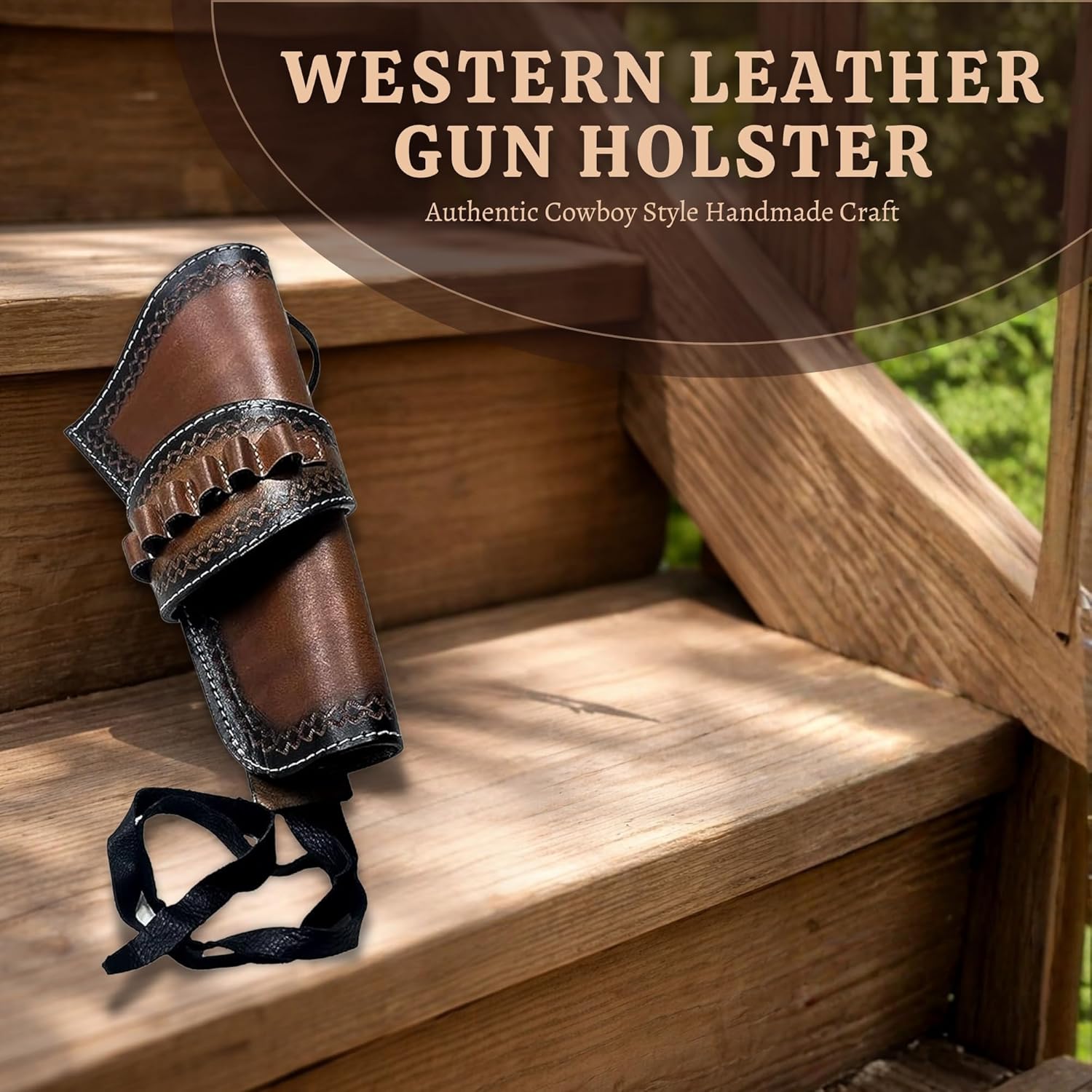 Warreplica Western Leather Gun Holster - Cowboy Style for 4" to 8" 22 .22LR Revolver Heritage Rough Rider - Authentic Handmade Hand Tooled