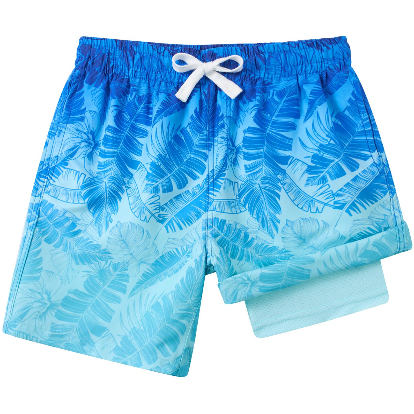 kids4ever Badehose Jungen Kinder Badeshorts mit Kompression Liner 2 in 1 Schnelltrocknend Strandhose Surf Shorts Kurze Schwimmhose 7-18 Jahre