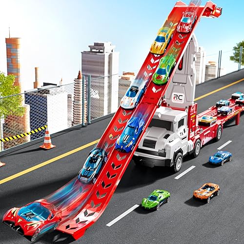 Miniatura 7 de Camión de juguete para niños de 3, 4, 5, 6, 7, 8 años, juego de pistas de juguete con 12 juguetes de automóvil fundidos a presión, regalos de