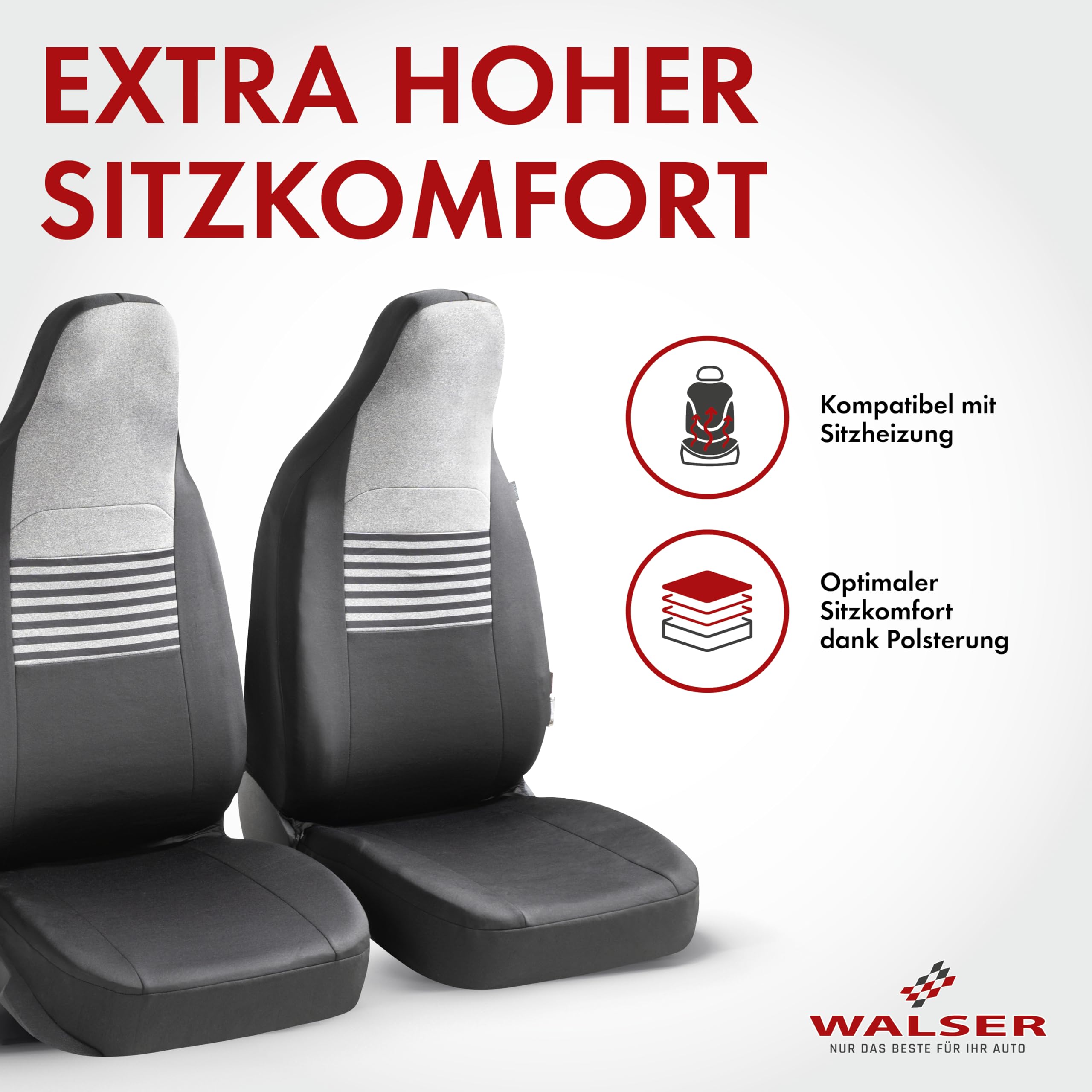 Walser Premium Autositzbezüge Gordon mit Reißverschluss Qualitätssieger Sehr Gut* Sitzbezüge Auto, Zipp-IT Schonbezüge, 2 Vordersitzbezüge schwarz/grau 11866