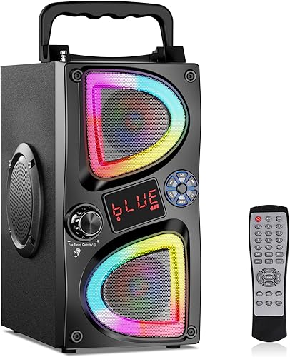 Bluetooth Speaker, 60W(Peak) Wireless Portable Small Home Party Speakers with Double Subwoofer Deep Bass, Radio, Lights, 80dB Loud Stereo Sound Boombox for Outdoor Camping Gifts