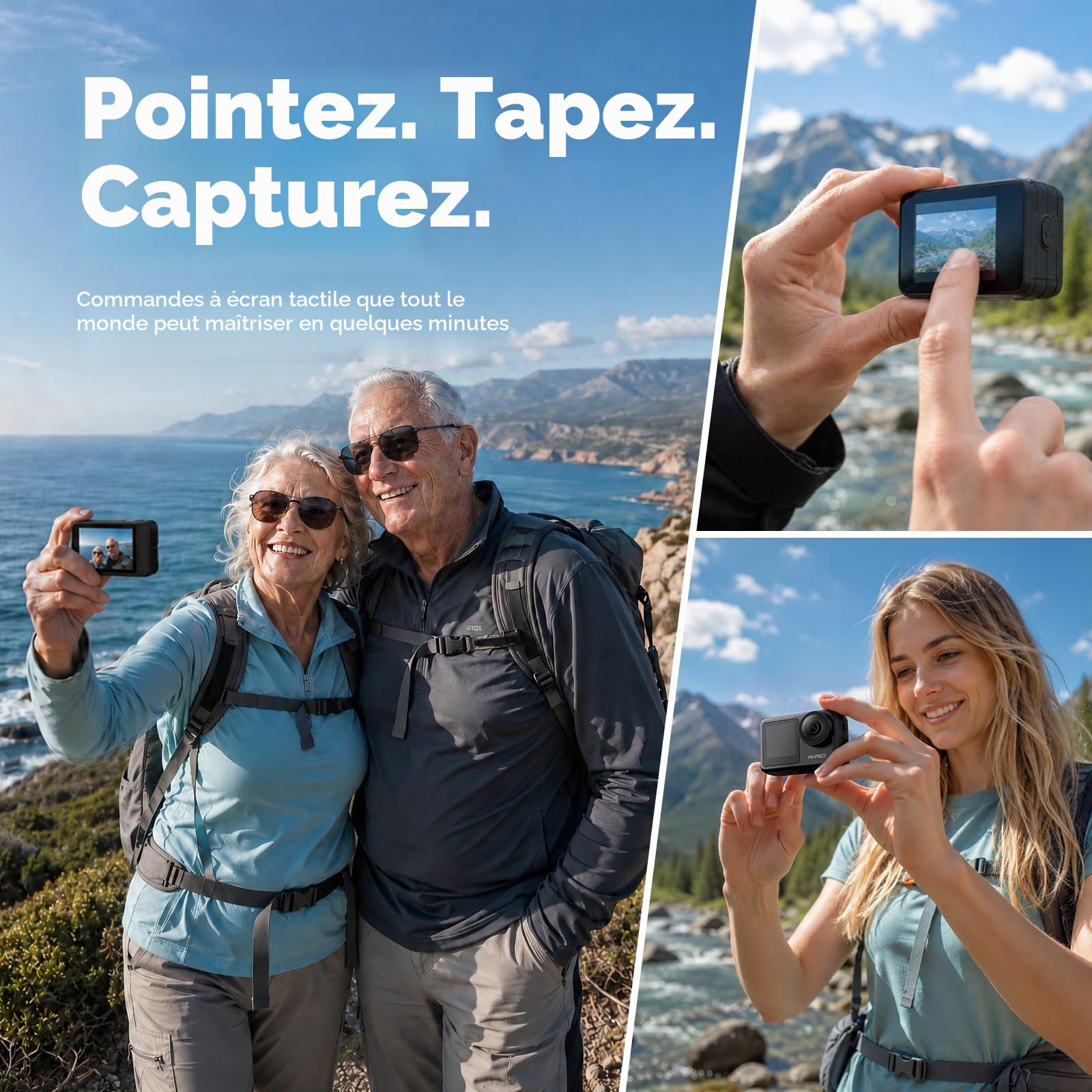 AKASO Brave 7 Caméra Sport 4k 30FPS 20MP WiFi 40M Plongée Écran Tactile IPX7 EIS 2.0 Double Écran 128 Go