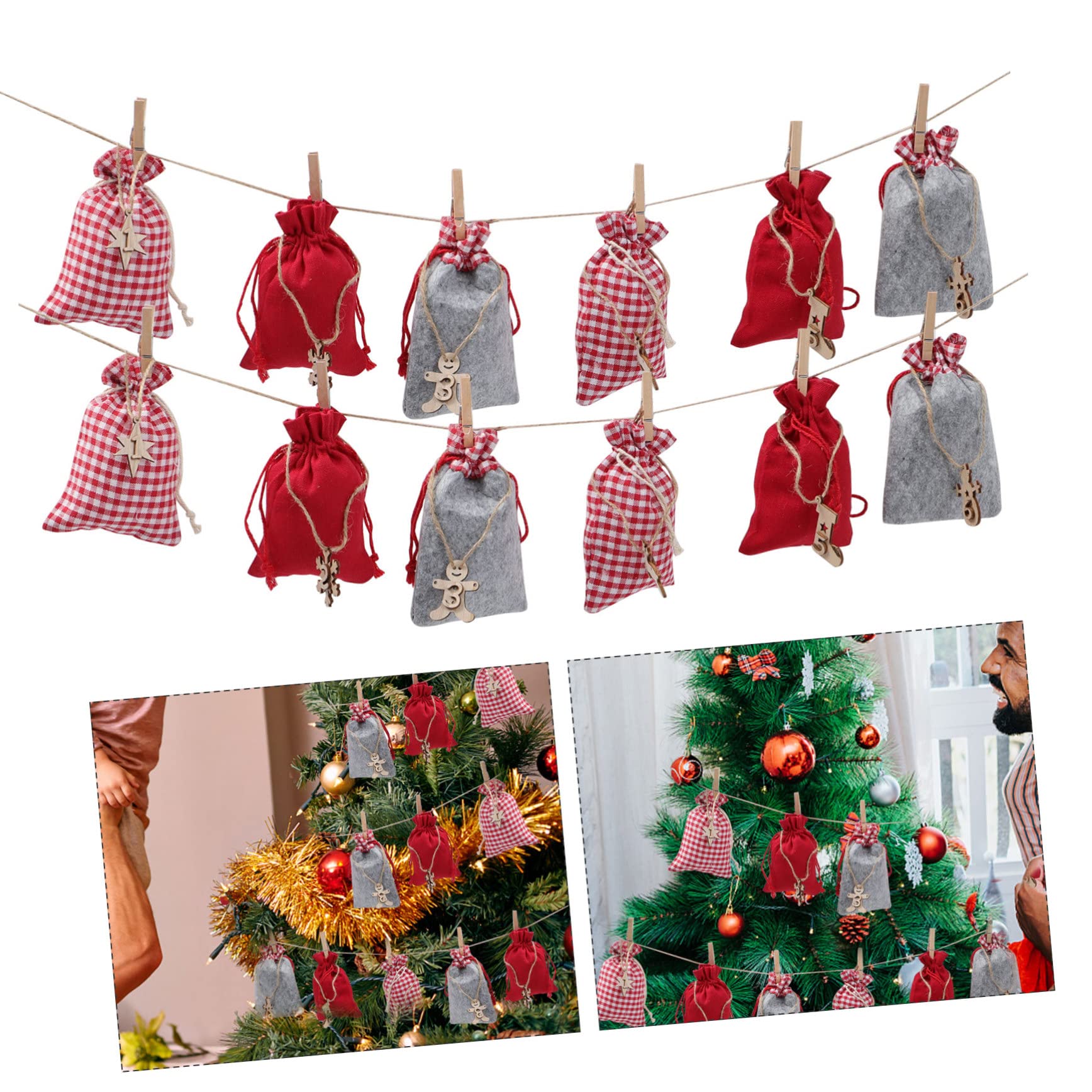Adventskalender Säckchen mit Kordelzug Geschenktüten für Weihnachtsgeschenkbehälter Aufbewahrungstüten für Geschenke