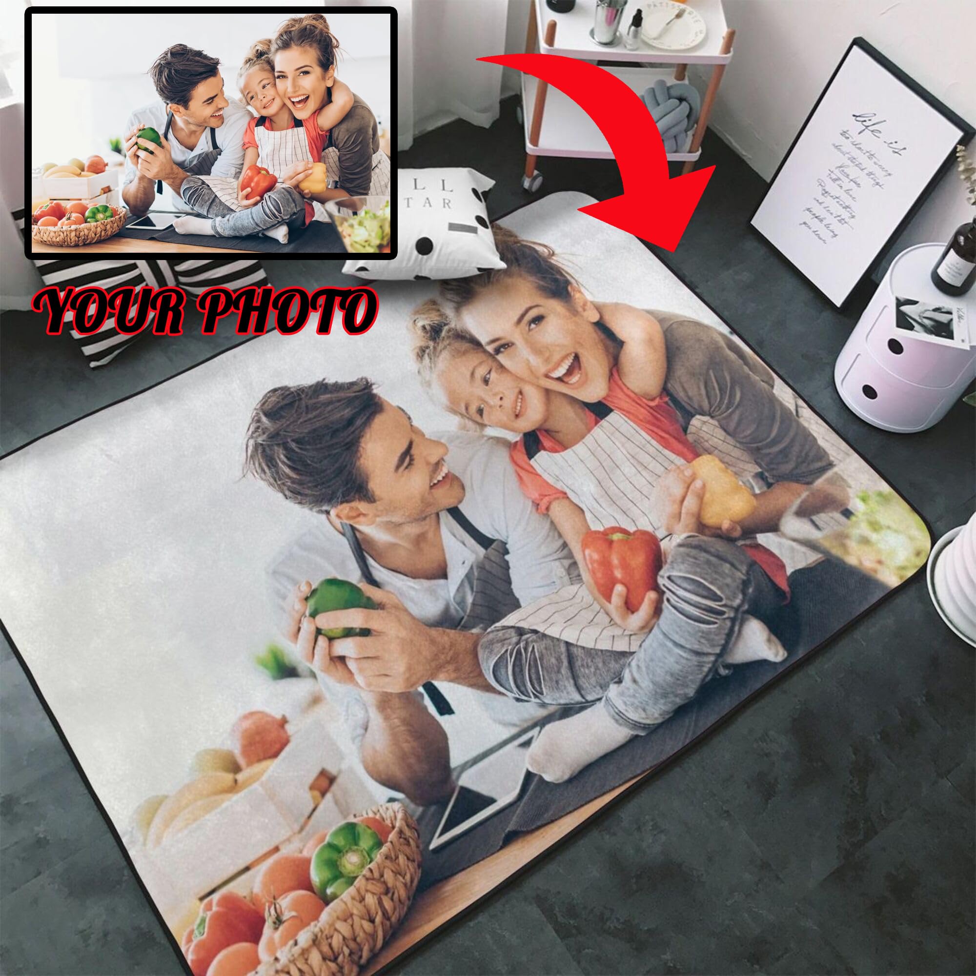 Tapis personnalisé, Tapis personnalisé pour votre propre zone, lavable, tapis personnalisé super doux pour salon, tapis en flanelle avec photos et texte pour chambre à coucher, bureau - 160 × 120CM