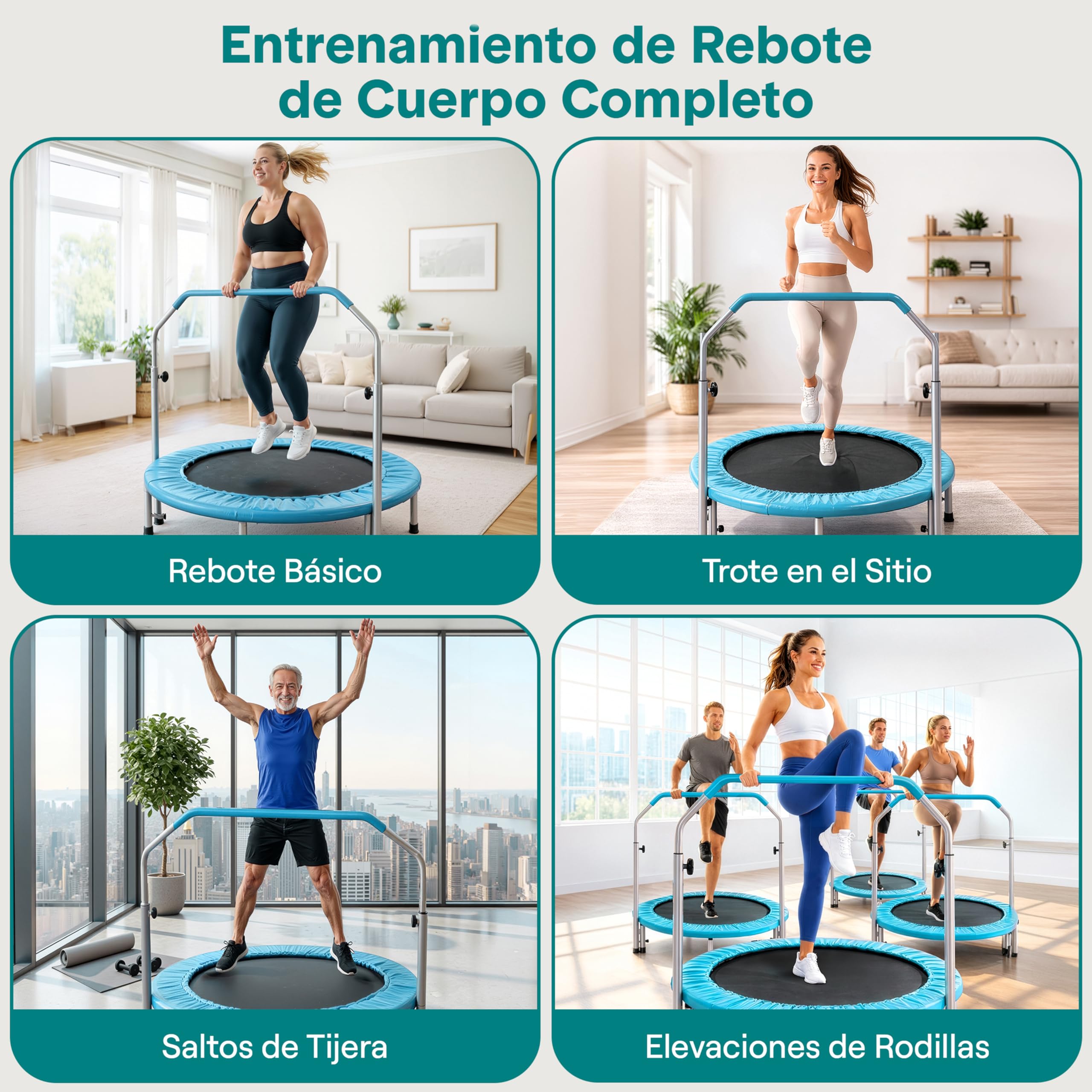 SereneLife trampolin Mini Plegable, Cama Elastica, Fitness, Compacto para niños y Adultos, Rebounder de Ejercicio, Asa de Espuma