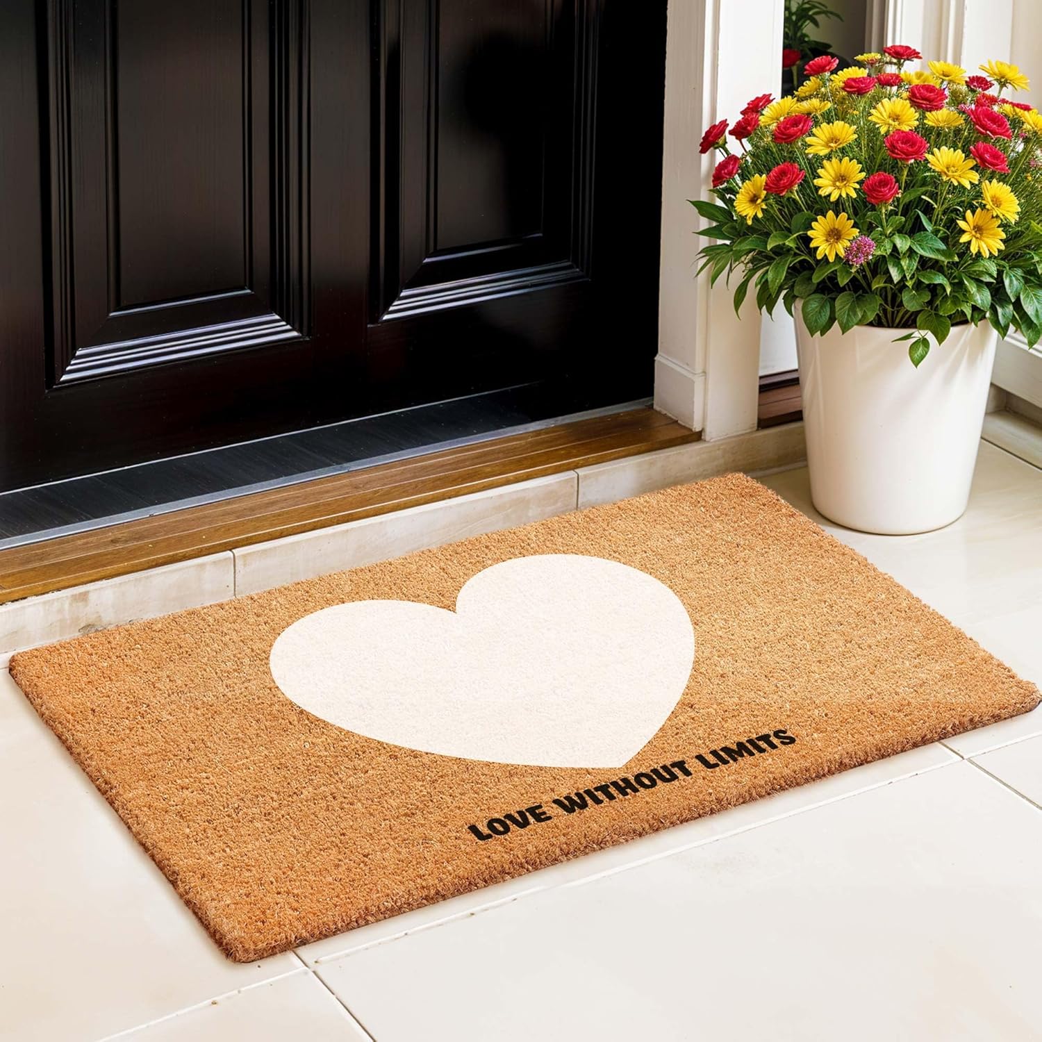Personalized Valentine's Day Welcome Coir Doormat for Indoor Outdoor Home Front Door Custom Rug Heavy Duty Slip Resistant Backing, 24x16" Inches, Coir Material, Made by My Sign Center