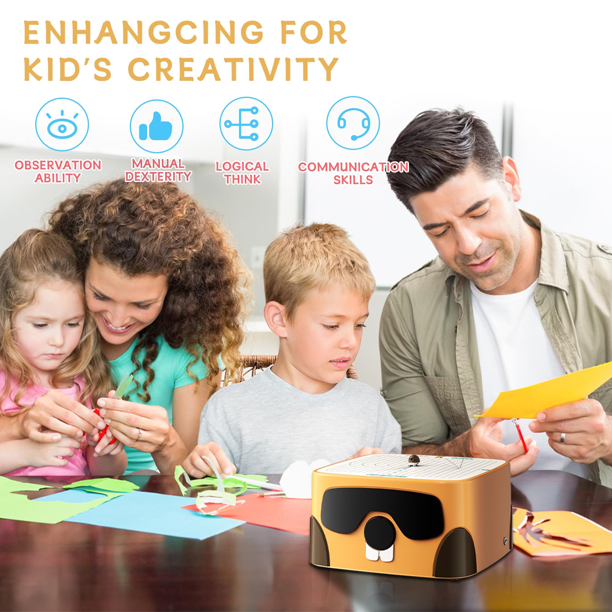 BEAVERBOT Stem Learning Toy Kids Cardboard Cutter Parent-Child Interactive Paper Craft Kits, DIY Pretend Play Toys Educational Development for Kids Ages 3-12 (Faint Yellow)