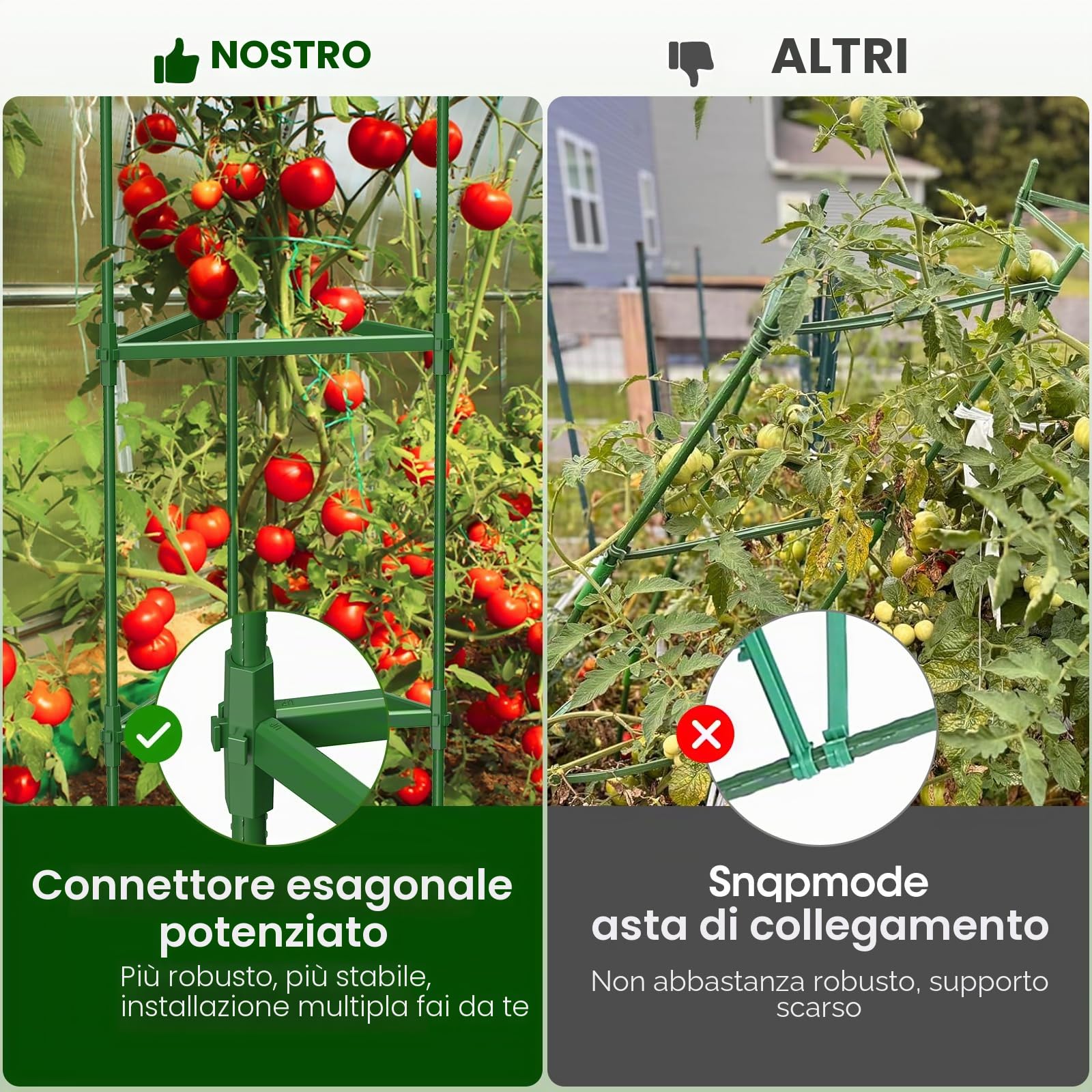 Traliccio per Pomodori, 6 Pezzi, Fino a 130 cm di Altezza, Connettori Esagonali Migliorati, Robusti, Supporti per Pomodori Regolabili per Aiuole Rialzate, Pomodori, Rose, Giardino