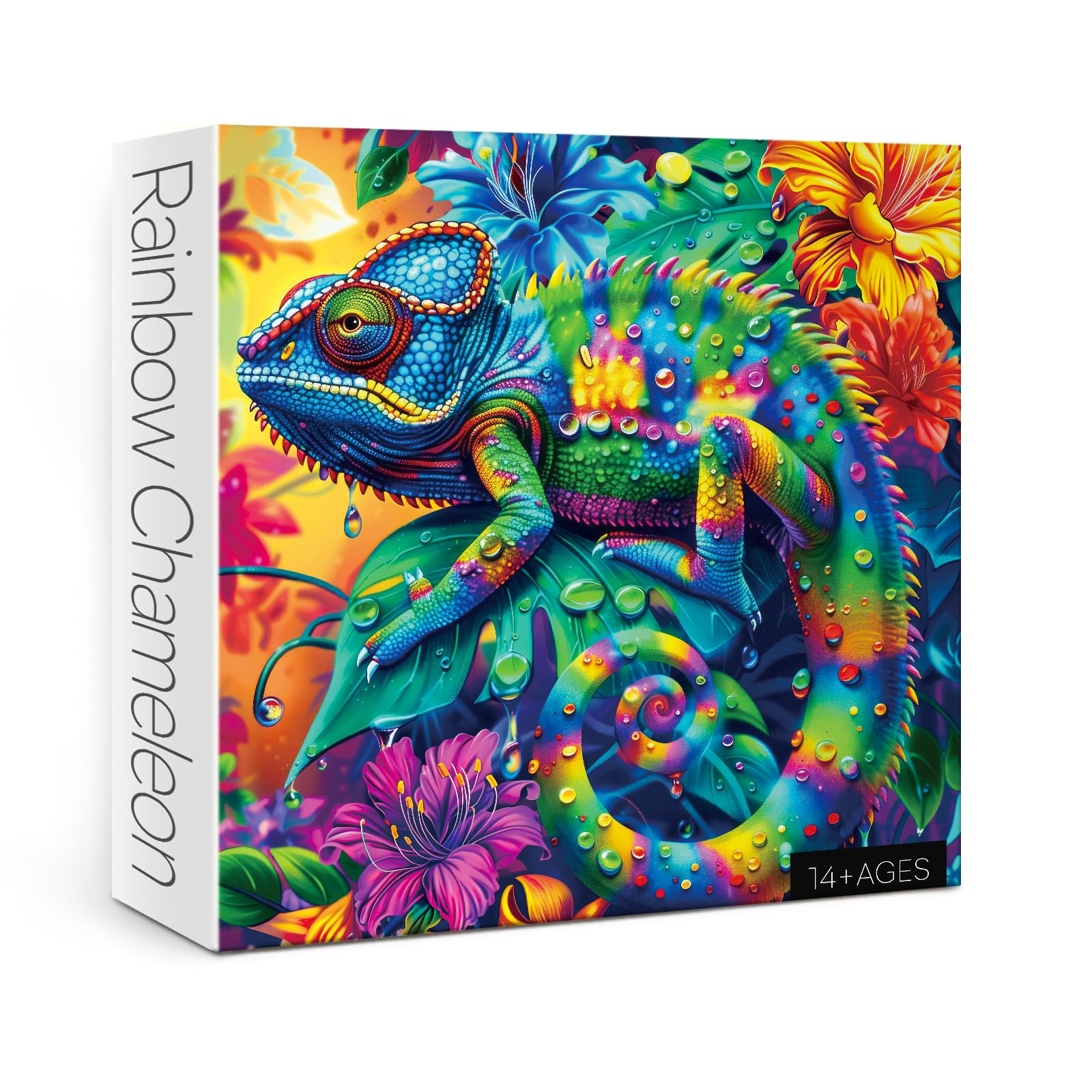 Colorful Flower Chameleon Jigsaw Puzzle 1000 Piece for Adult, Art Rainbow Floral Animal Jigsaw Puzzles, Nature Cool Funny Aesthetic Puzzle