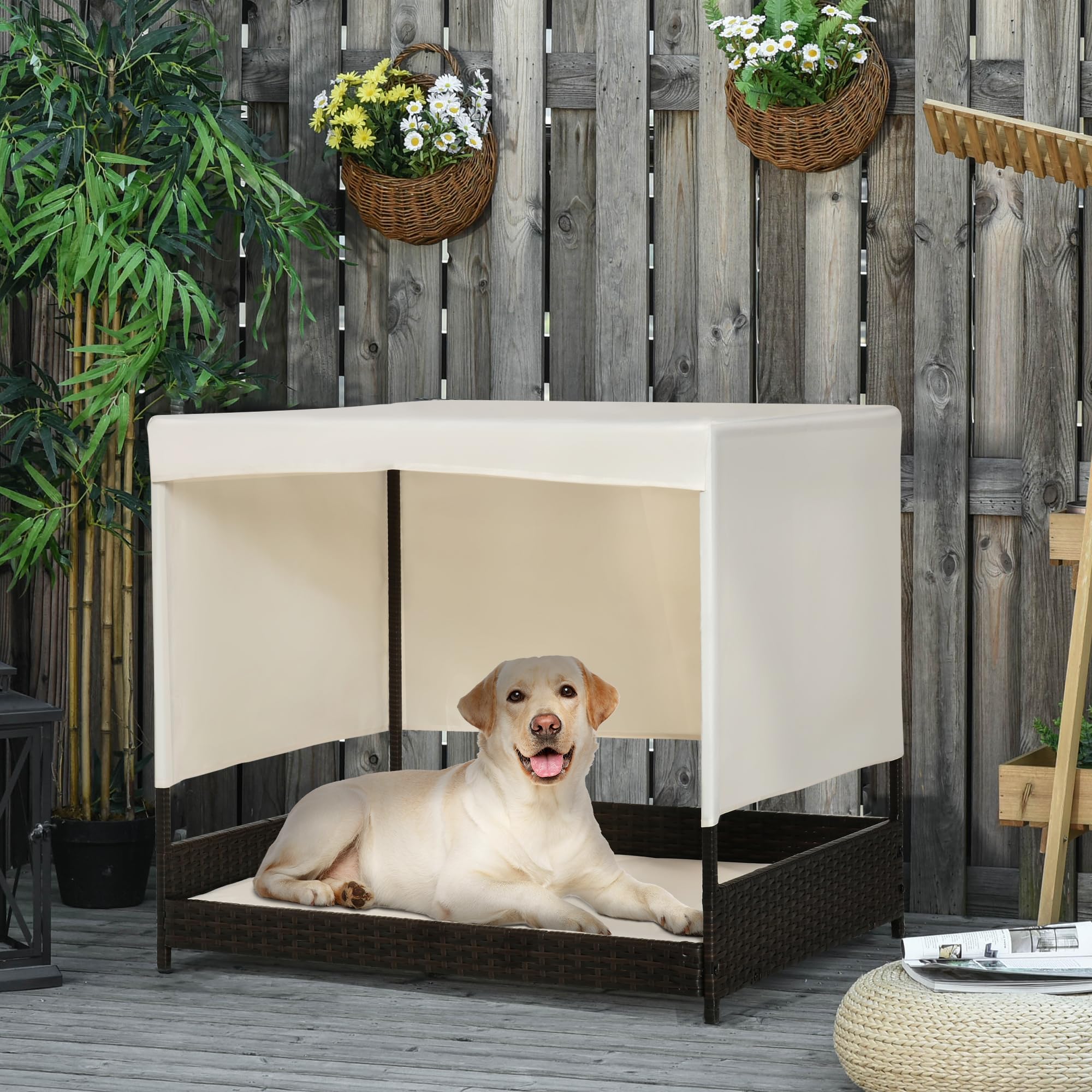 PawHut Raised Dog Bed, Pet Dog Bed, Sleeping Area with Cushion for Indoor and Outdoor, Black Light Grey, 120 x 80 x 30 cm