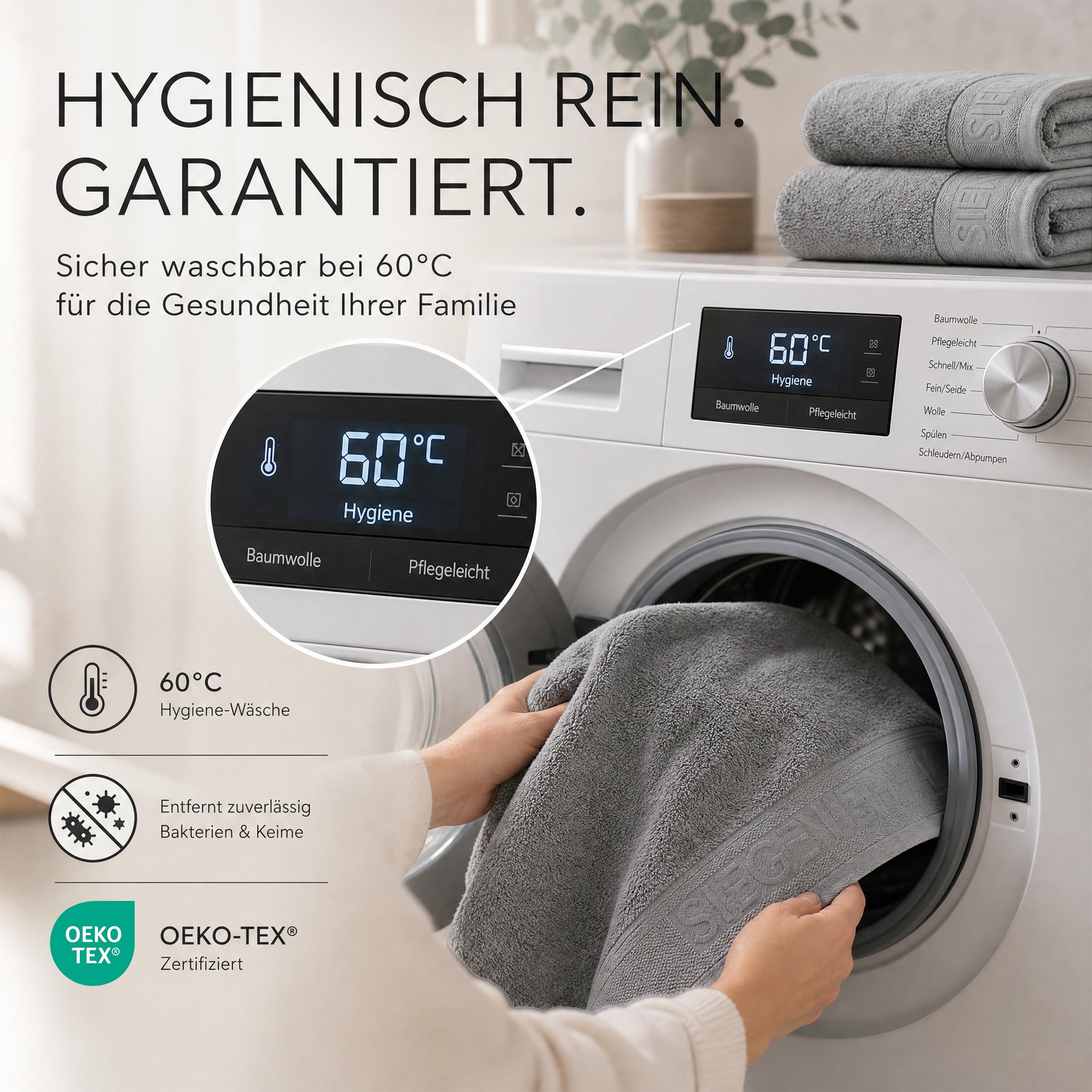Handtuch Set 6-teilig aus 100% Baumwolle – 2 Badetücher 70x140 cm & 4 Handtücher 50x100 cm für Bad & Gäste-WC, Weich, Saugstark, Schnelltrocknend - Hellgrau