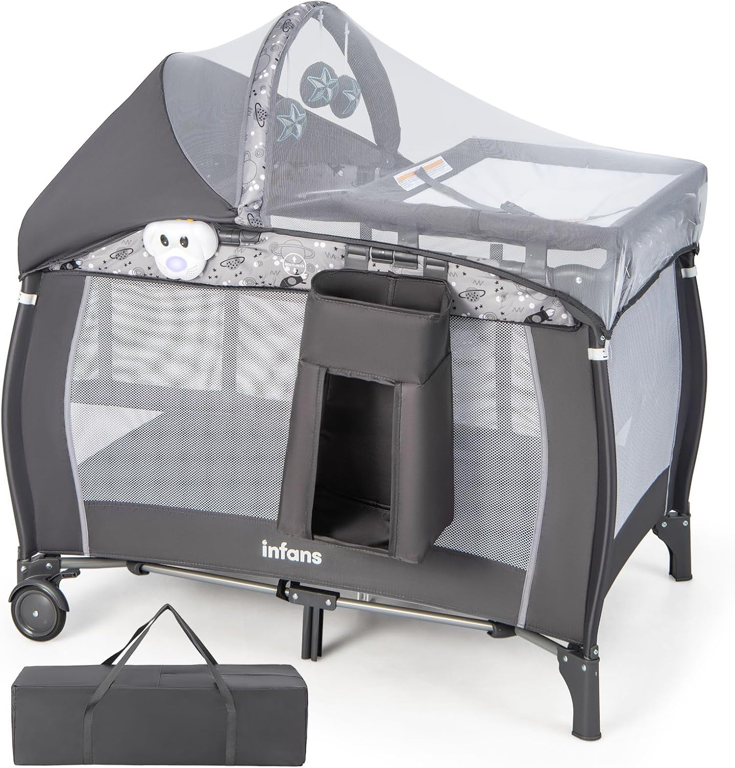 COSTWAY 4 in 1 Foldable Travel Cot, Portable Baby Bed Playard with