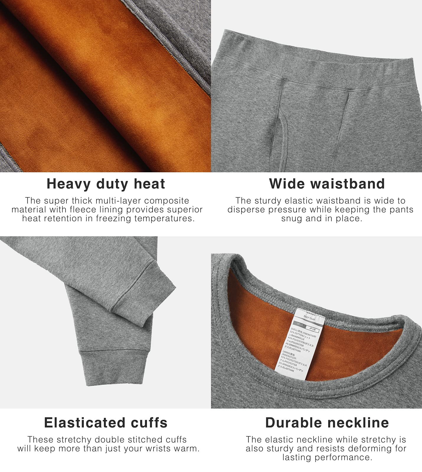 LAPASA Uomo Completo Termico Ultra-Pesante Set Maglia a Maniche Lunghe e Pantaloni Fleece Freddo Estremo M63