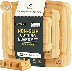 Bamboo Cutting Board Set Non Slip Feet with Holder Over Sink Tablas Para Picar Cocina Tabua Madeira Corte Carne Bambu Alimentos Cortar Madera Juego Regalos Cumpleaños Navidad Mujer Mama Abuela Papa
