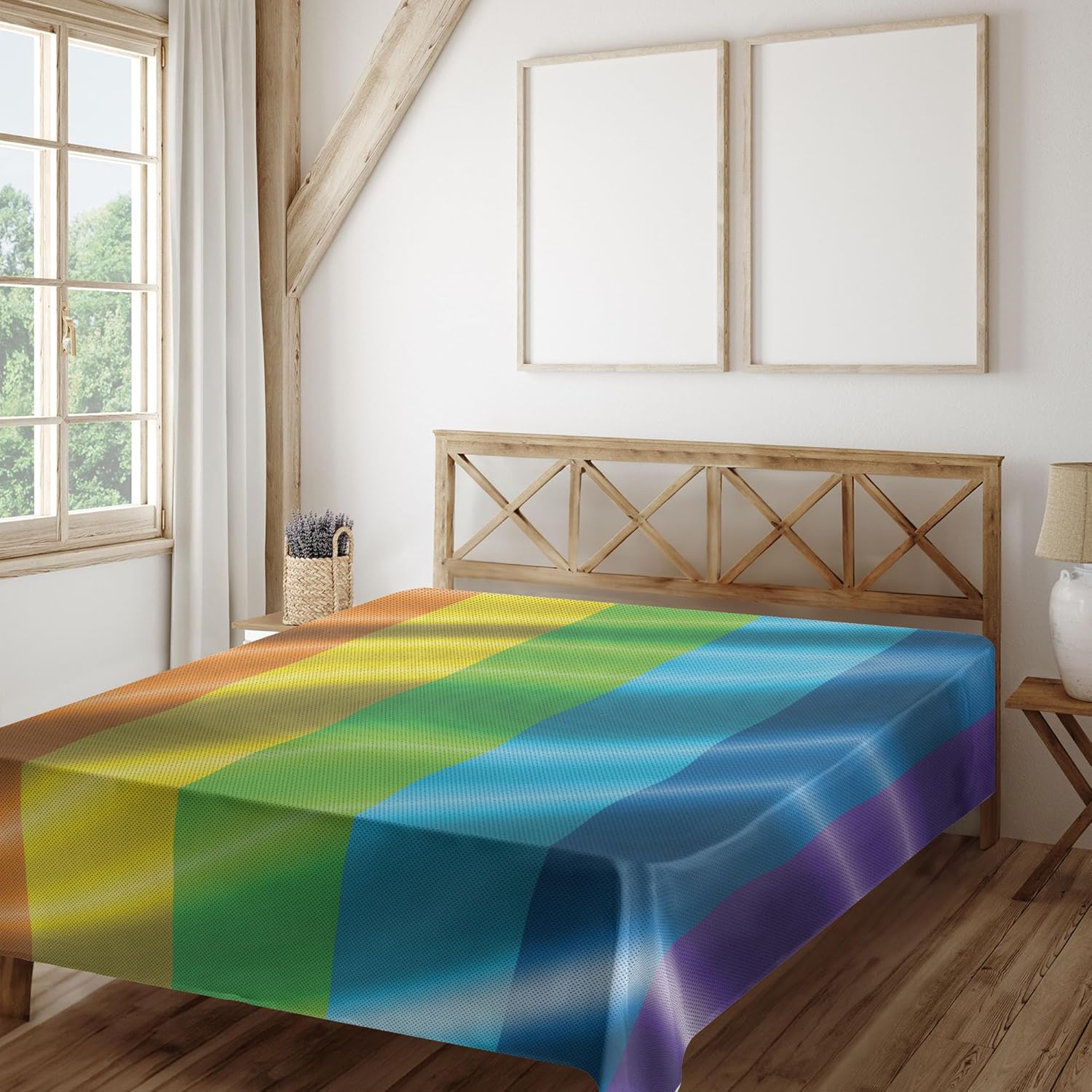 Ambesonne Rainbow Flat Sheet, Pride Flag Inspired Design with Vivid Colors Love Wins Gender Freedom LGBT Themed, Soft Comfortable Top Sheet Decorative Bedding 1 Piece, Queen Size, Orange