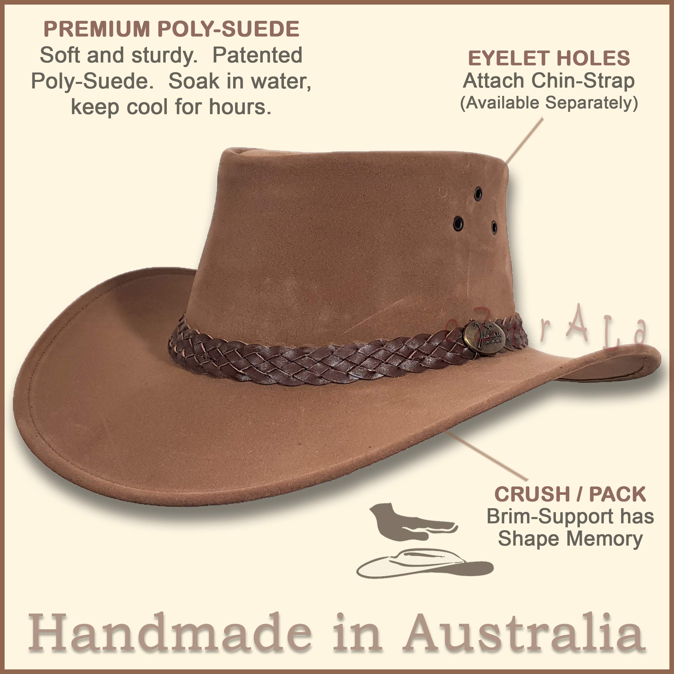 Oztrala Chapeau Jacaru en P-Cuir pour homme et femme Cowboy australien feutre Fedora Outback Ranger HBR1 – US