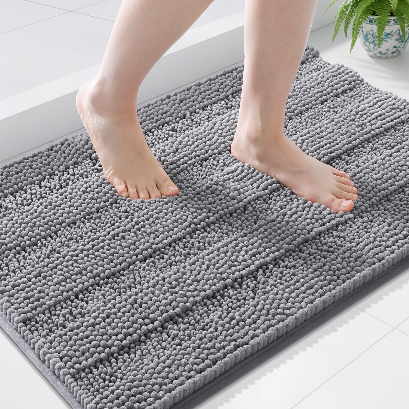 Grandaily Chenille Bathroom Rugs 36x24, Soft Absorbent Bath Mats, Grey