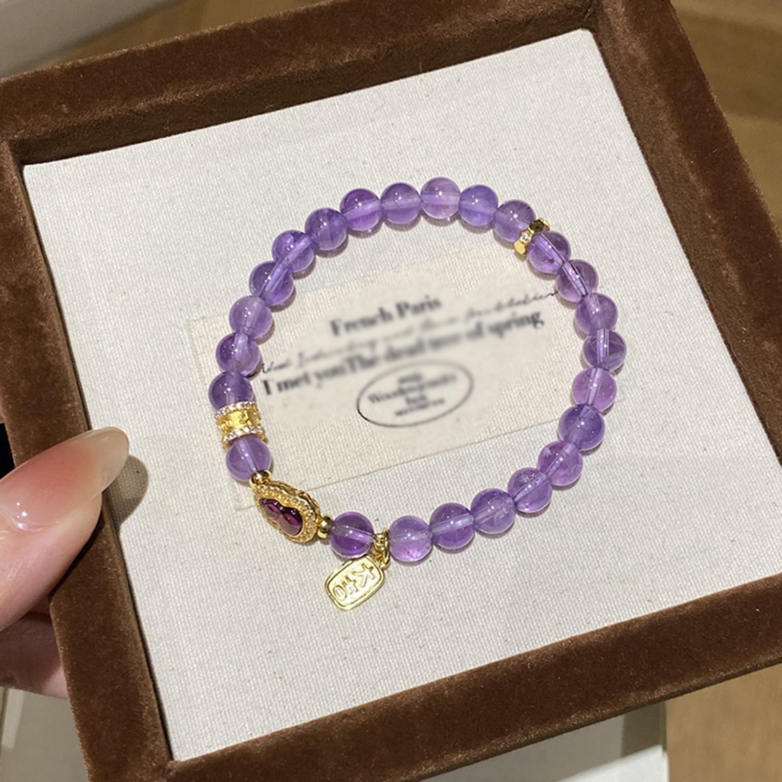 Bracciale in Pietra preziosa di Cristallo Naturale Fatto a Mano, Gioielli con Perline Viola Ametista, Regalo significativo per Le Donne, Compleanno di San Valentino