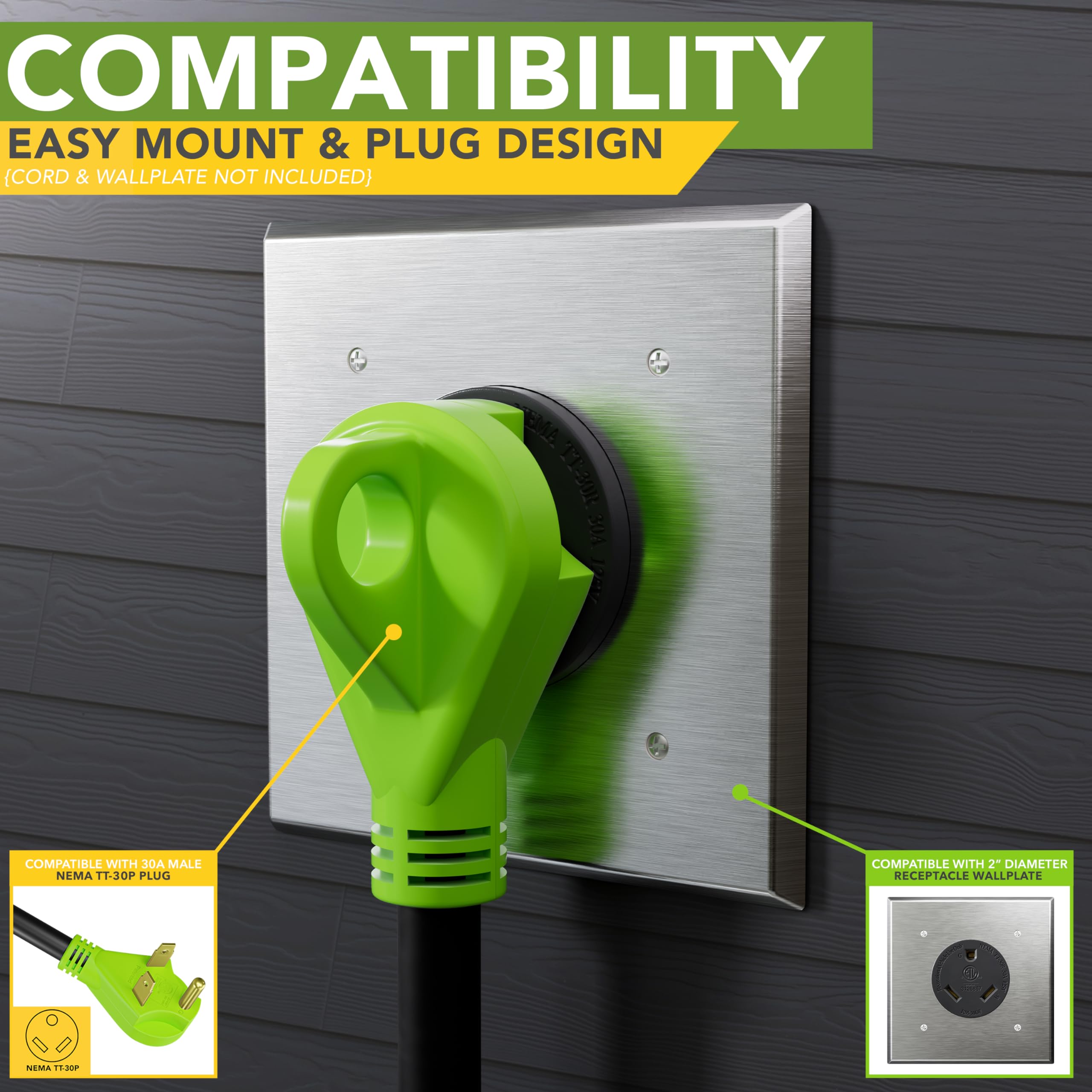 Leisure Cords RV 30 Amp, 125 Volt, NEMA TT-30R, 2P, 3W Power