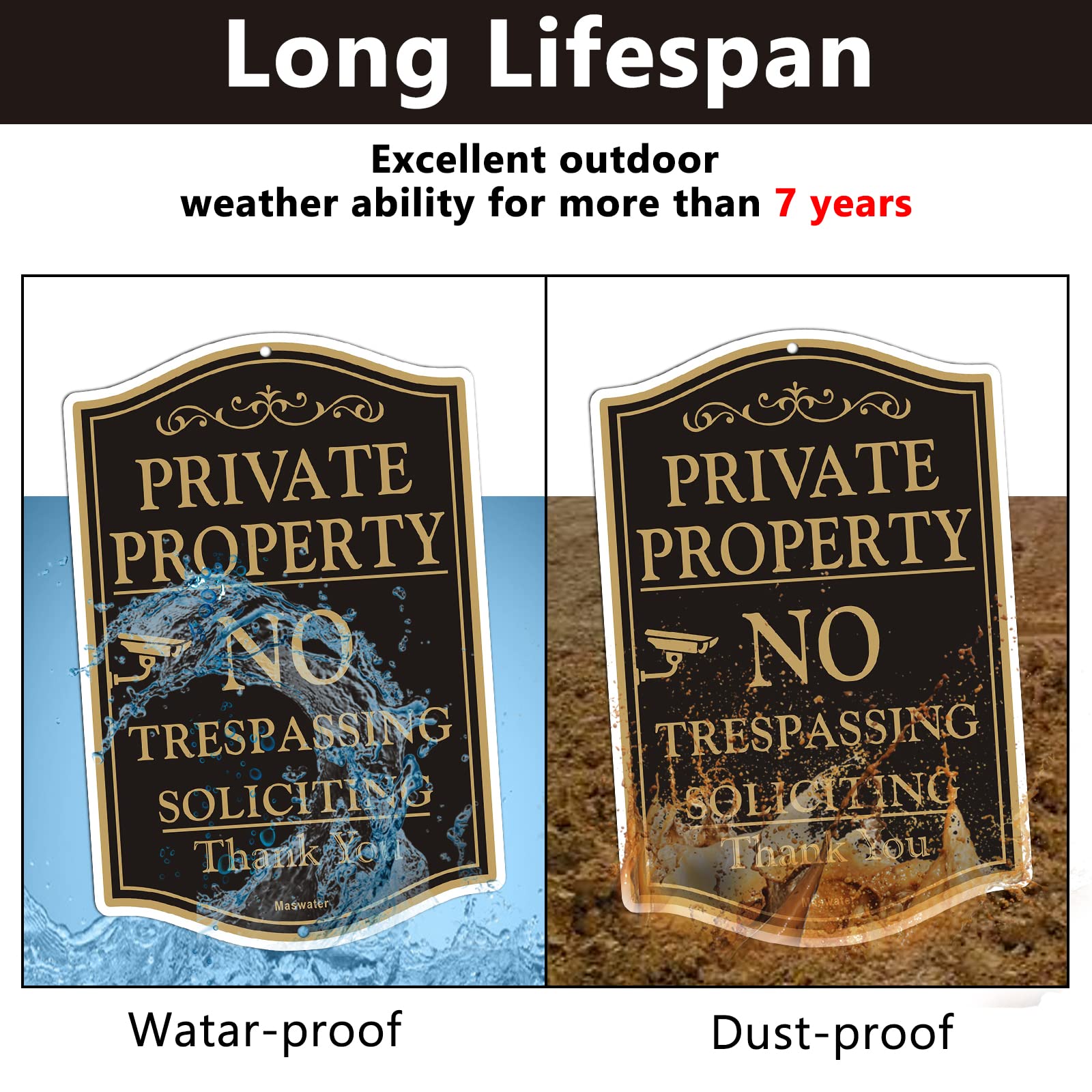 Alu-Schild "Private Property No Trespassing" 45,7x30,5 Cm - Reflektierend, Witterungsbeständig, Mit Videoüberwachungshinweis, Für Garten & Haus