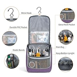 Della Gao Hanging Toiletry Bag for Women, Travel Toiletry Bags Makeup Bag Organizer, Water-resistant Cosmetic Bag for Essentials Accessories (Purple)