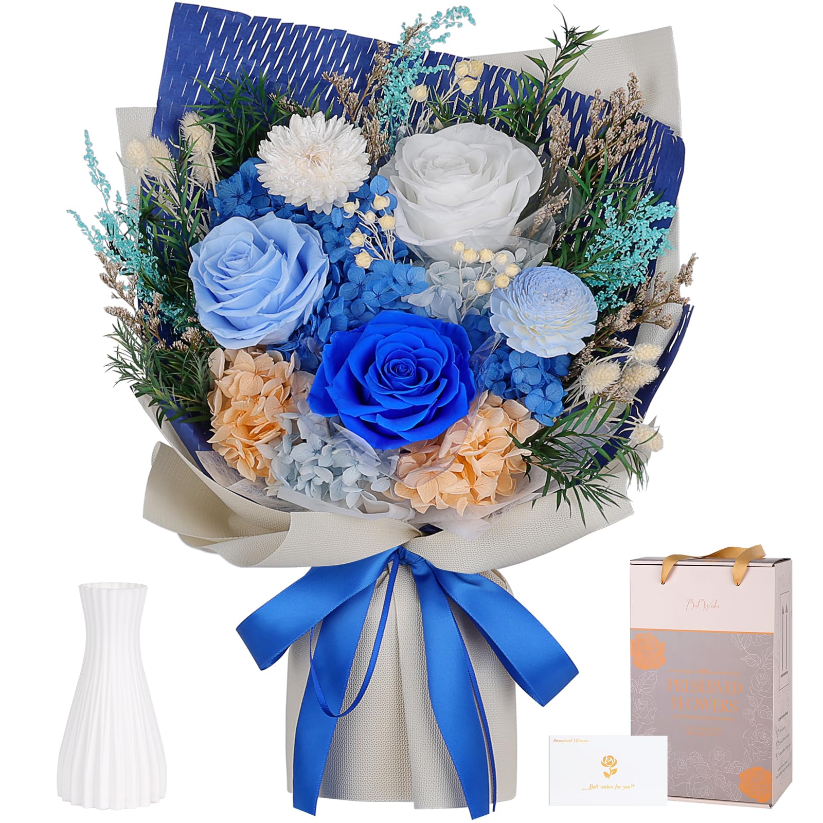 プリザーブドフラワー 青白バラ ブーケ