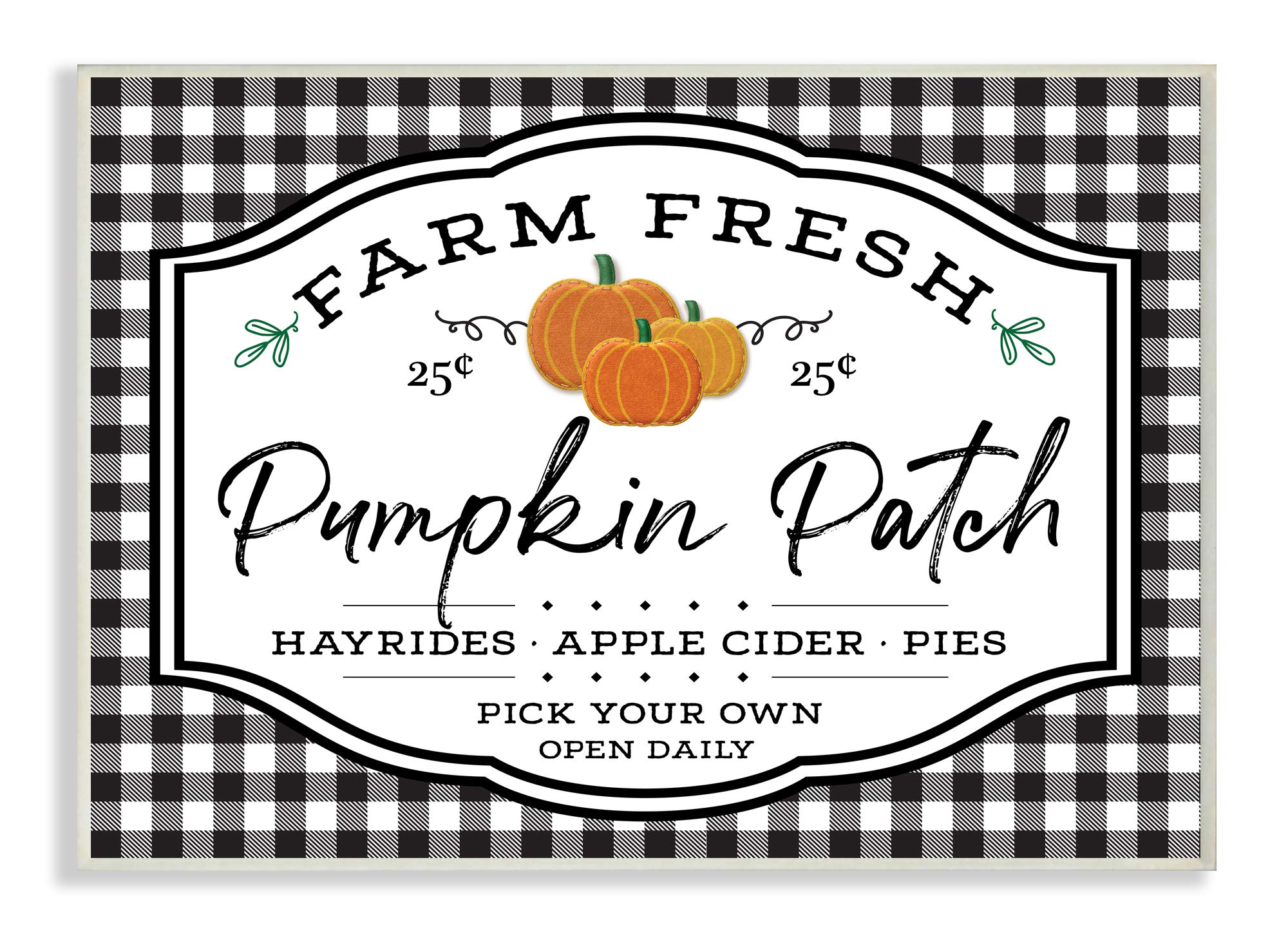 Stupell IndustriesFarm Fresh Pumpkin Patch Sign Black Checkered Plaid, AE Design Wall Plaque, 13 x 19