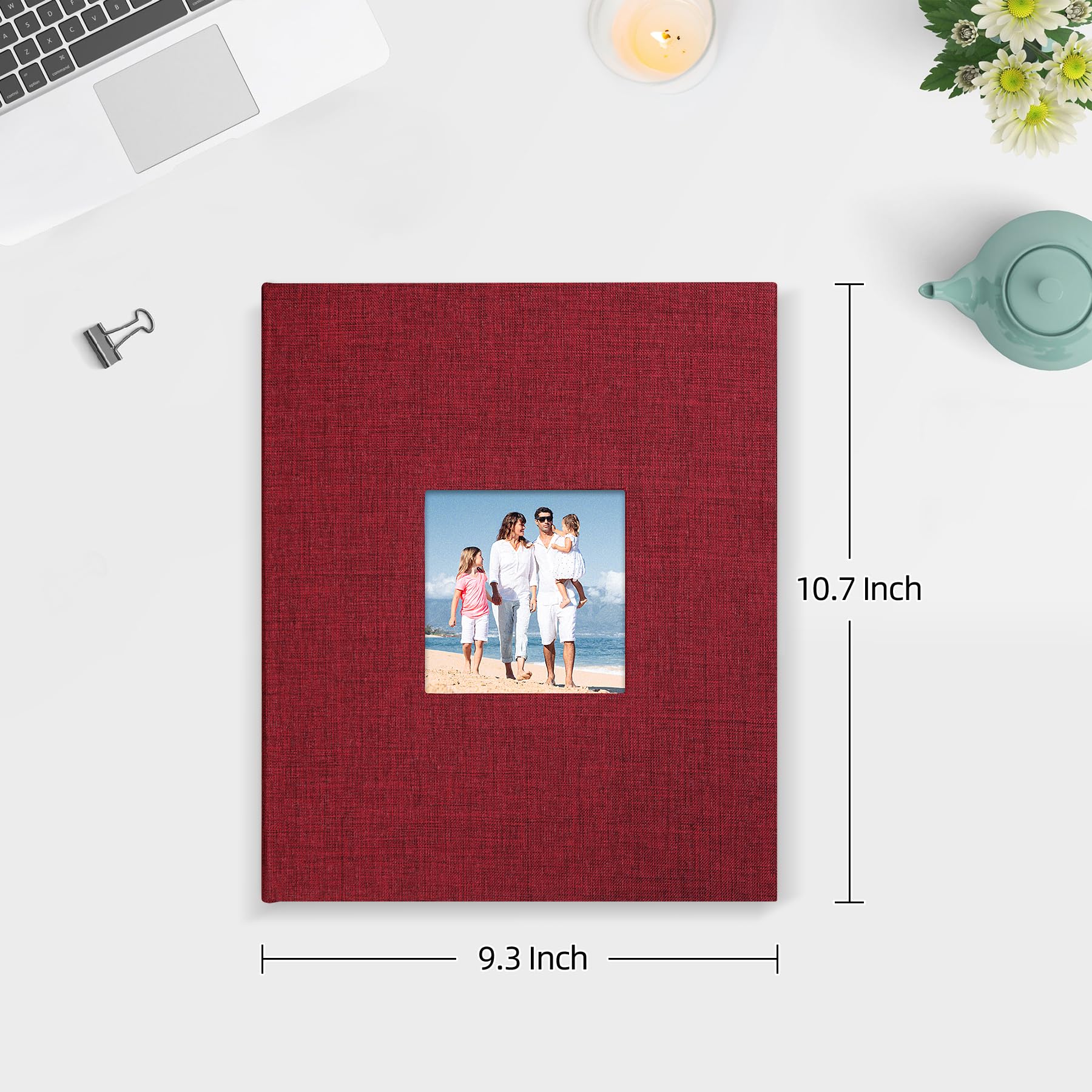 Mublalbum Mały album na zdjęcia 20 x 25 cm, lniany pokrowiec z okienkiem, mini książka na zdjęcia, każdy pomieści 52 pionowe kieszenie na pocztówki lub do przechowywania zdjęć, 2 szt., czerwone