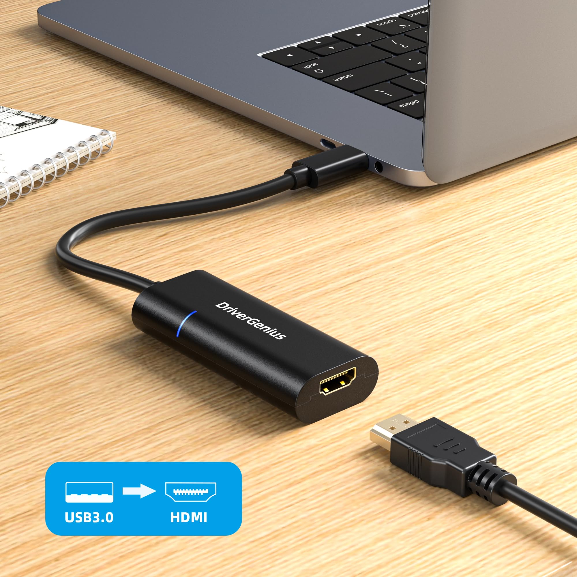 DriverGenius ViewX Adattatore USB3.0 a HDMI, Convertitore Video/Audio 1080p, Scheda Grafica Esterna USB per Lavoro d'ufficio e Analisi dei Dati, Compatibile con Windows 11 e macOS 15
