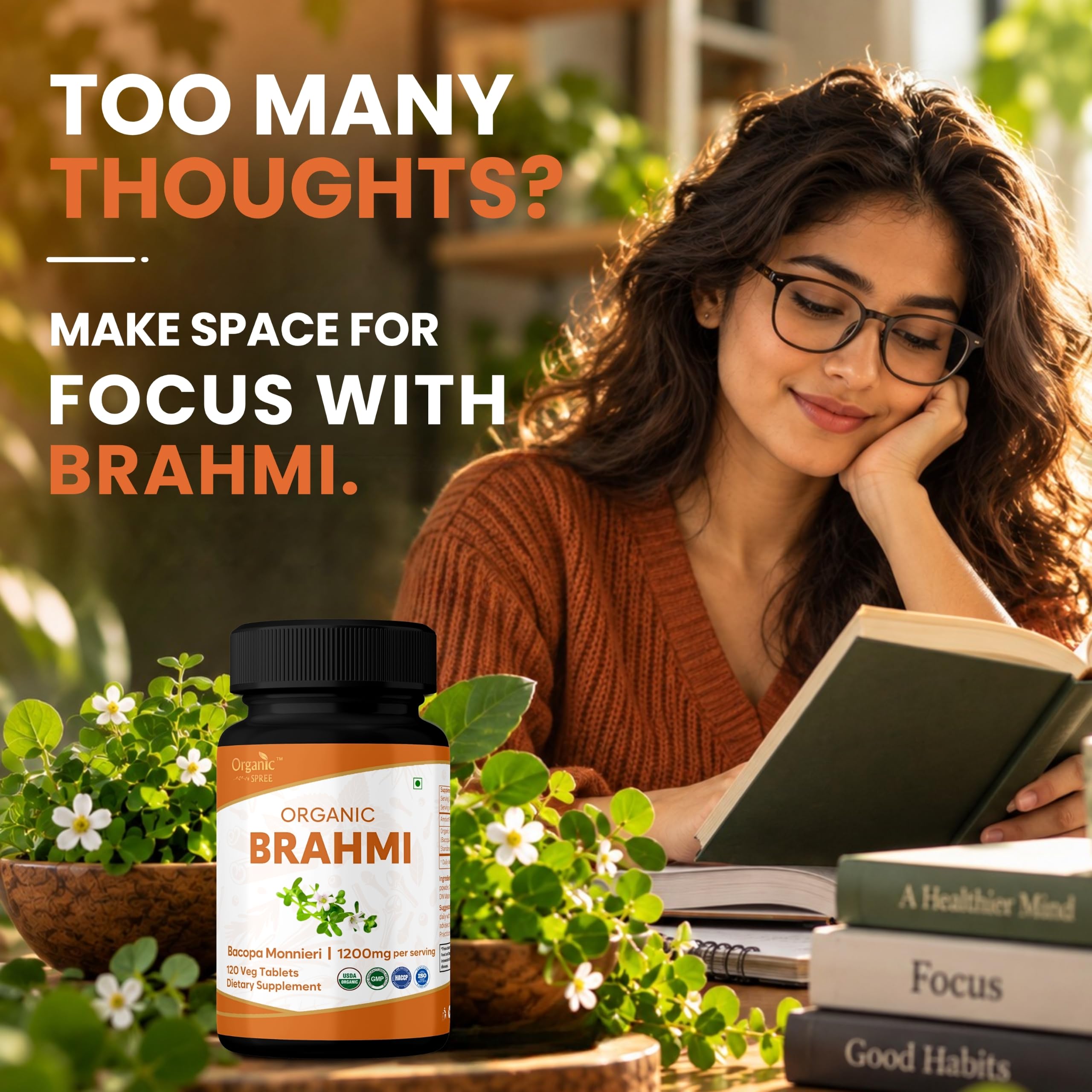ORGANIC SPREE Brahmi 120 Tablets - Supports Memory, Focus & Daily Wellness* - Bacopa monnieri - 60 Days Supply - USDA Organic, GMP Certified — Amazon image 5