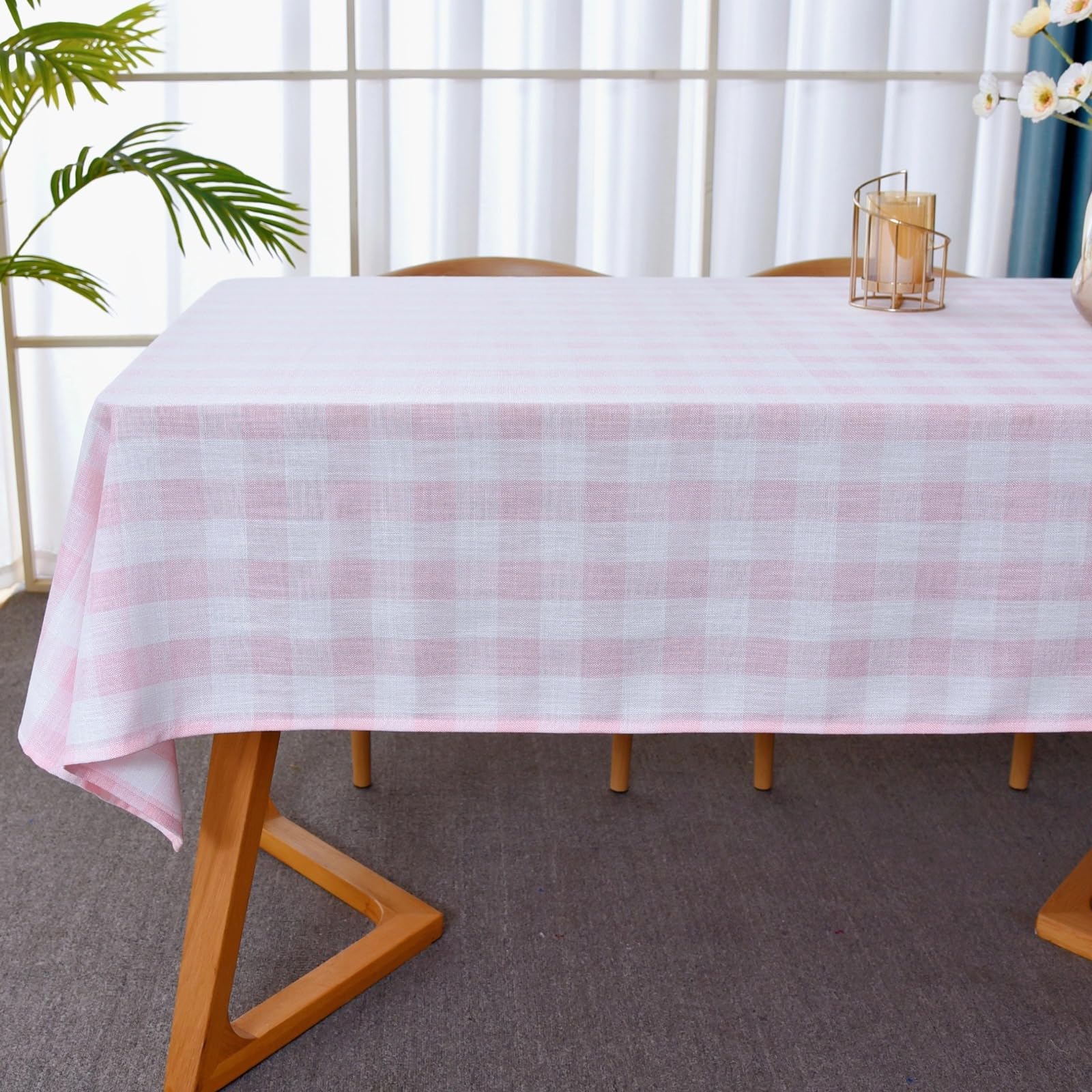 Yofori Gingham Tablecloth, Heavy Duty Cotton Blend Table Cloth for Rectangle Tables Checkered Table Cover for Kitchen Dinning Outdoor Picnics (Pink, 135 x 250 cm)