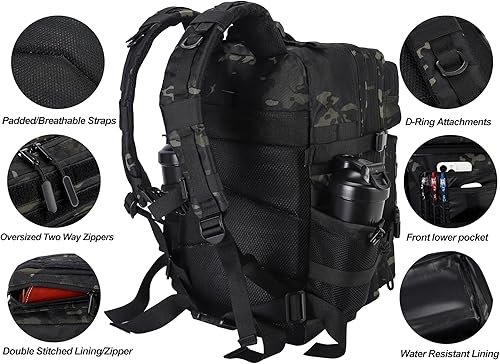Miniatura 66 de LHI Military Tactical Backpack for Men Molle Daypack 45L Army 3 Days Assault Pack Bag Large Rucksack With Bottle Holder(12*20*12)