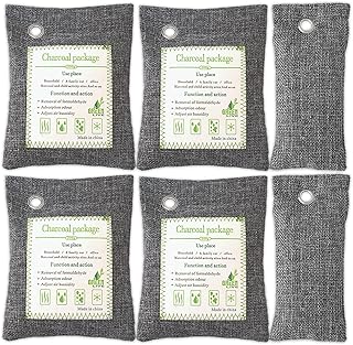 Activated Charcoal Odor Absorber (4x200g Large + 2x75g Small), Bamboo Charcoal Air Purifying Bag, Odor Deodorizer and Eliminator for Cars, Refrigerators, Shoes, Pets, Closets, and More.