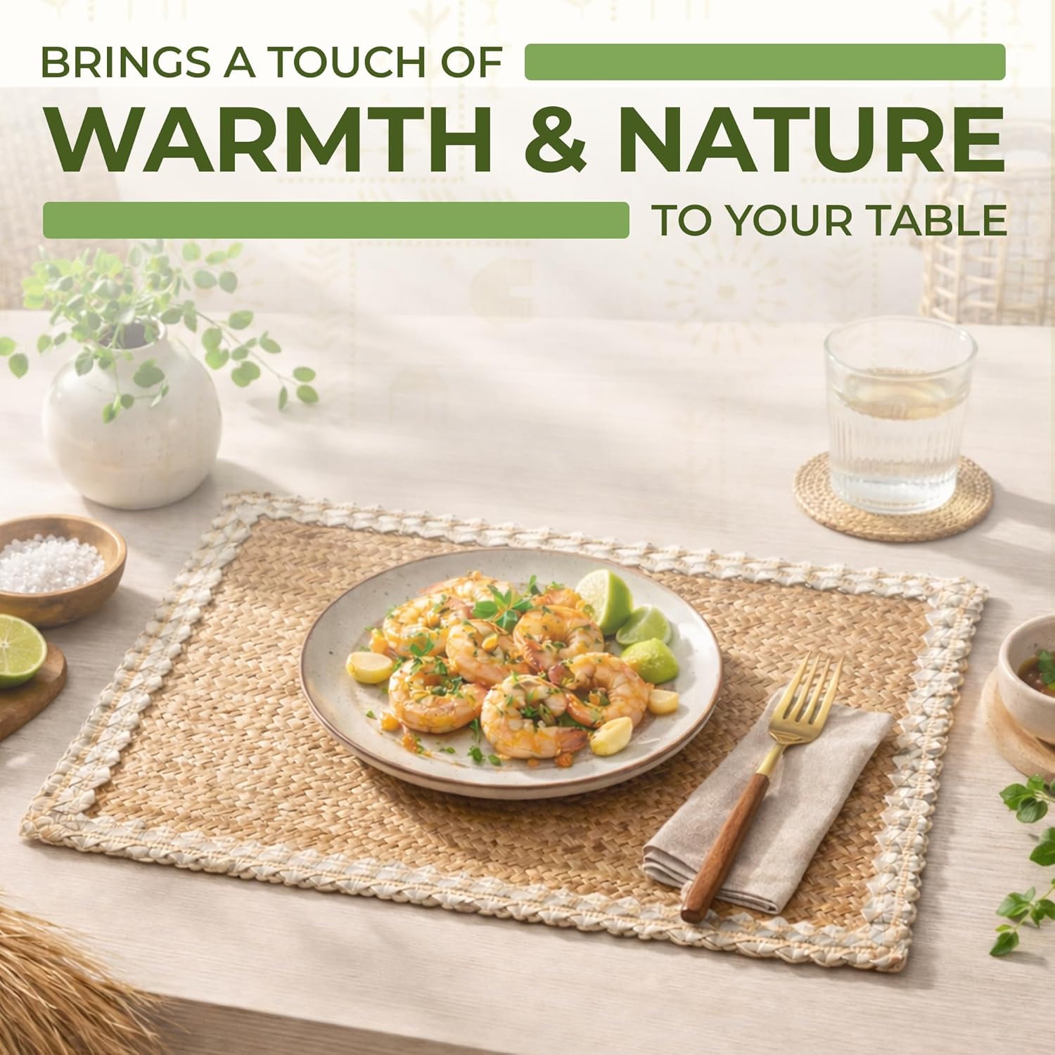 Set of 2 Rectangular Sedge Grass Placemats – Handwoven Natural Table Mats for Dining & Kitchen Table, Place Mats, Table Decor, Eco-Friendly & Durable, 17.7" × 11.8"