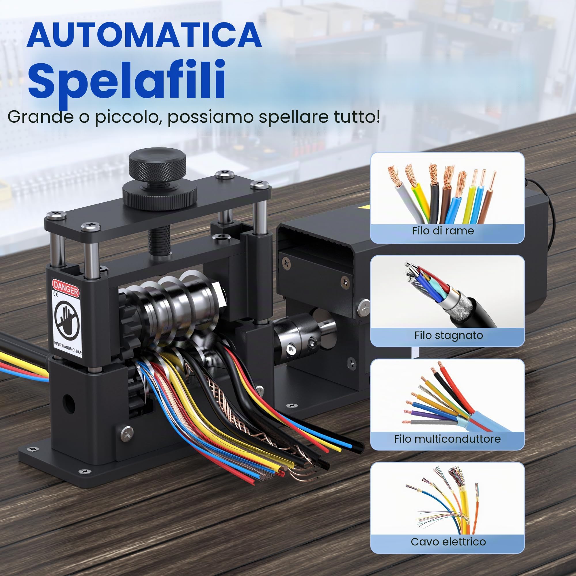 Spellacavi Automatico, Macchina Spelafili Elettrica Automatica, 6 Canali con 5 Lame in Carburo, Ricicla Cavi Efficientemente, Si Applica a Fili di Rame, Utensile Elettrico per Elettricisti e