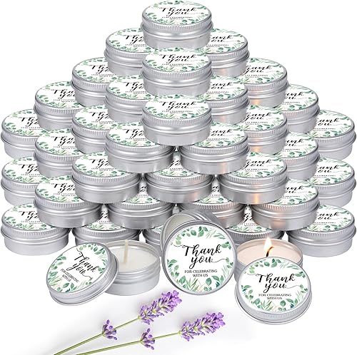 MTLEE 50 velas perfumadas de lavanda para baby shower, regalo de viaje, lata de cera de soja, velas de aromaterapia, regalos para baby shower,