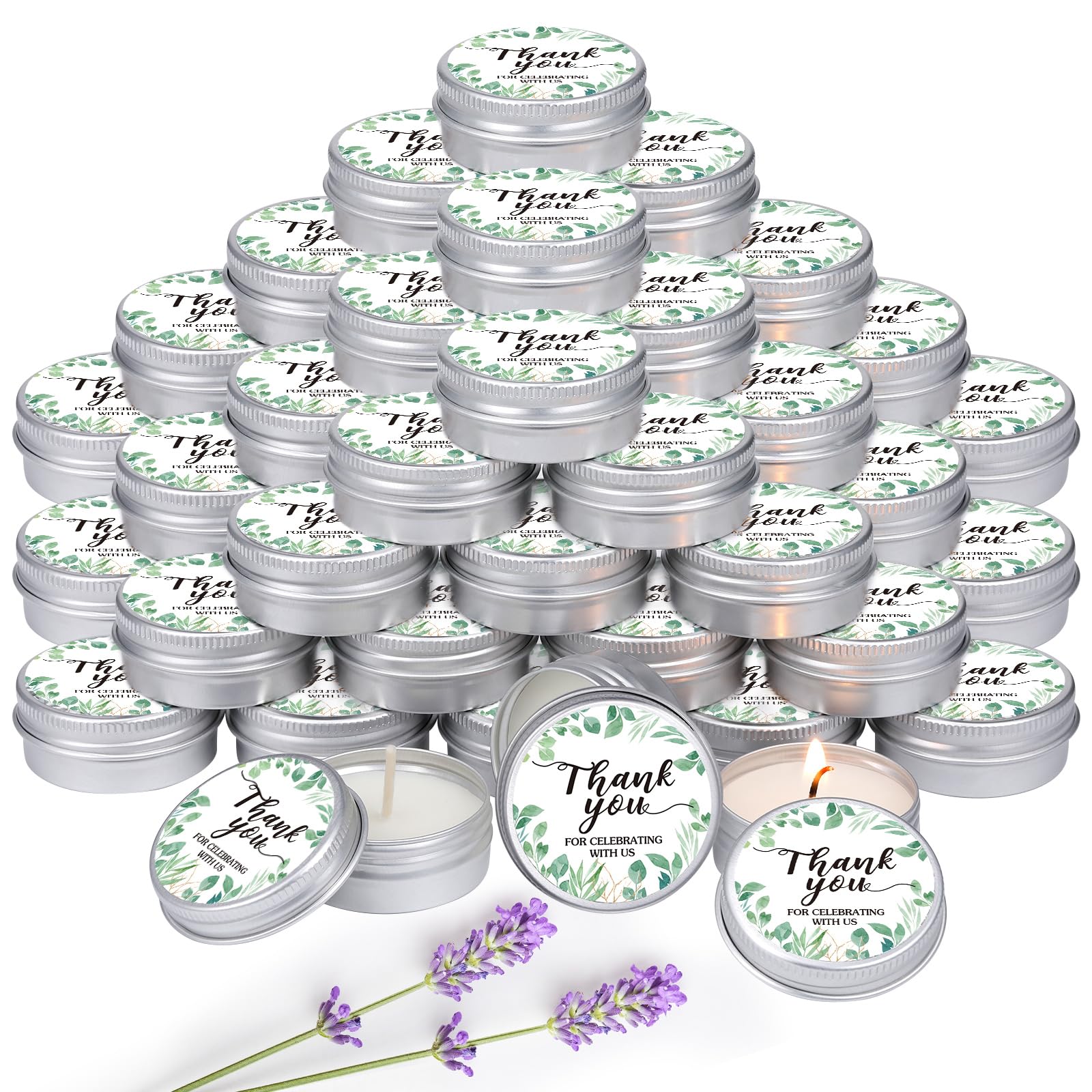 MTLEE Eukalyptus-Duftkerzen für Babypartys, Geschenke, Reisedose, 50 Stück | Aromatherapie-Kerzen, Gastgeschenke für Babypartys, Hochzeitsgeschenke, zusammengesetztes ätherisches Öl, 4,9 x 1,7 cm