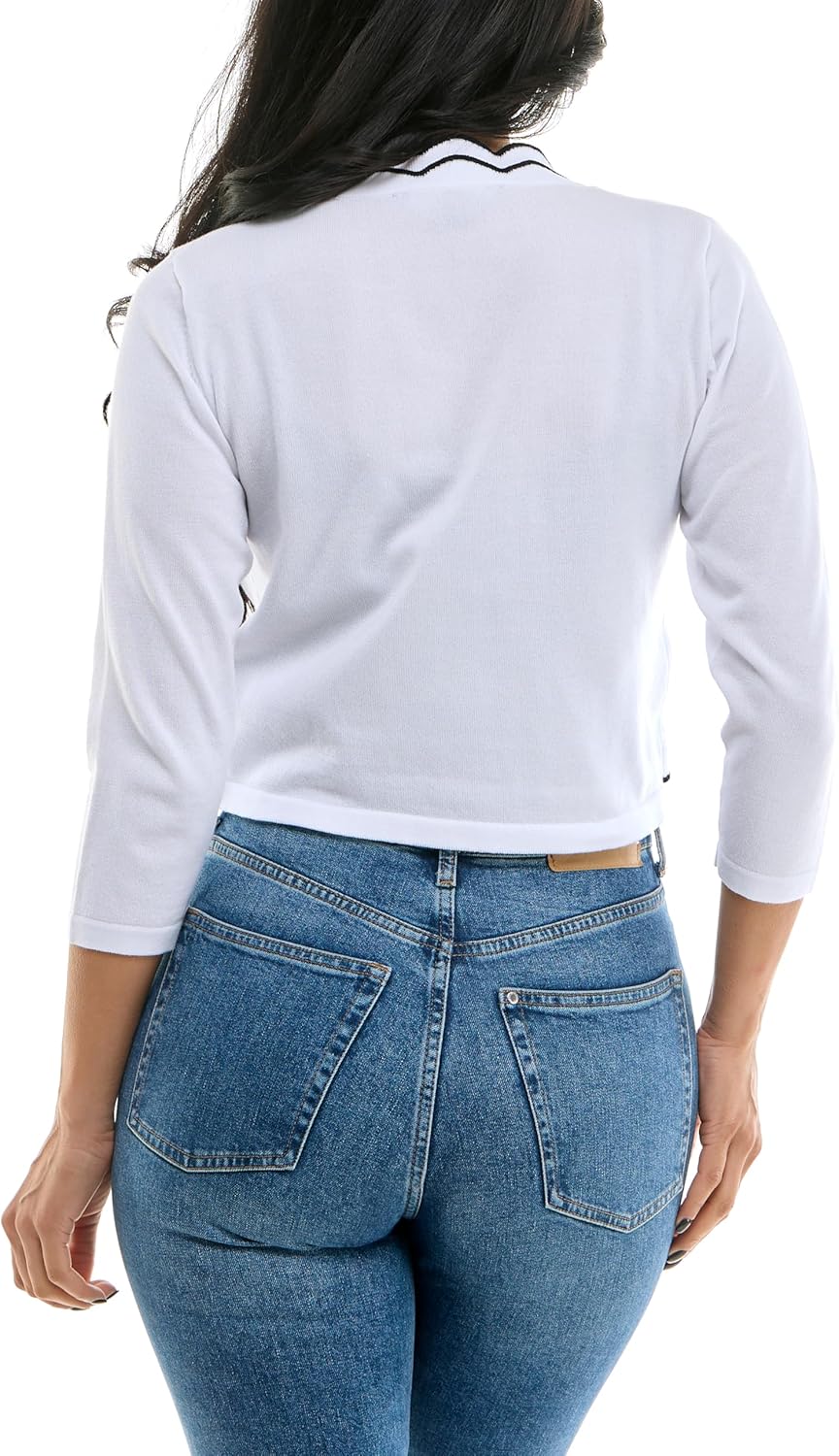 Zac & Rachel Womens 3/4 Sleeve Open Faced Shrug with Tiered Scallop Details