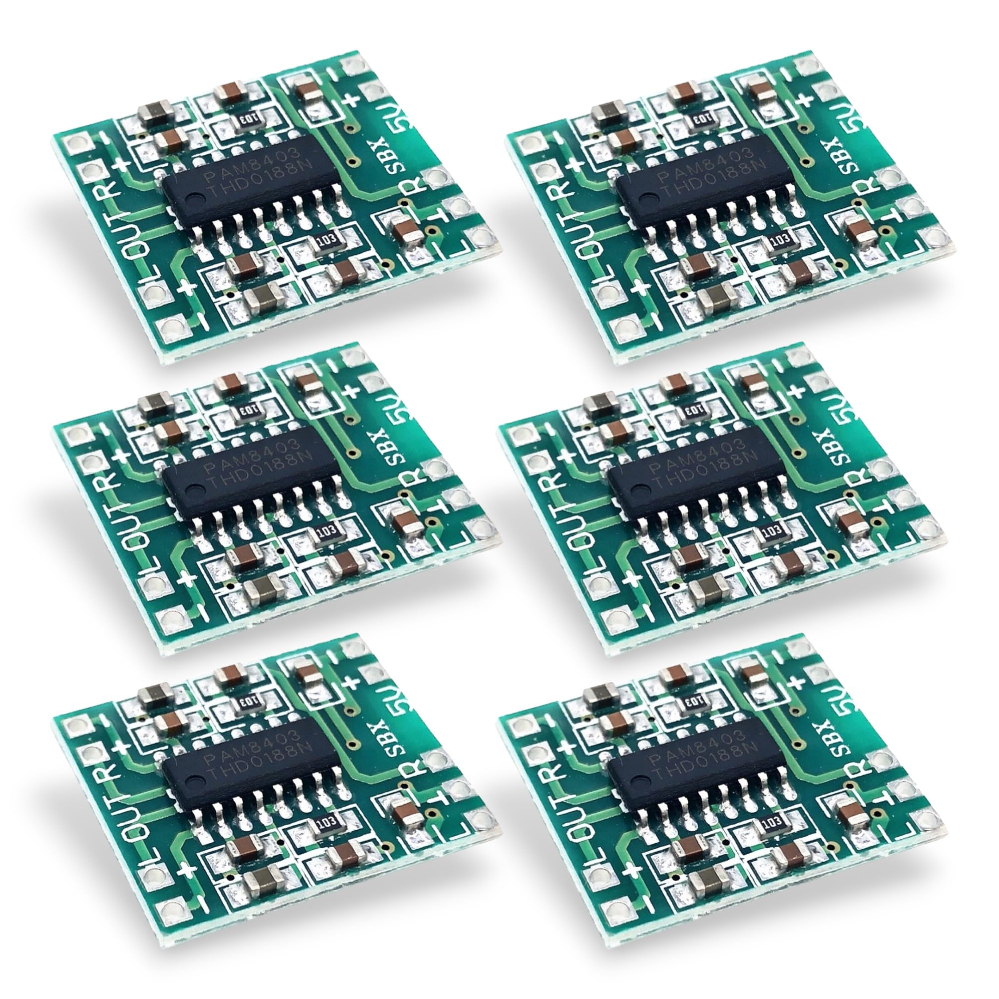 SRS PAM8403 5V 2-Channel Stereo Audio Amplifier Module Use For Audio Projects | Speaker Systems | Prototyping | Educational Purposes | Repair and Upgrades | Custom Audio Solutions - Pack Of 6