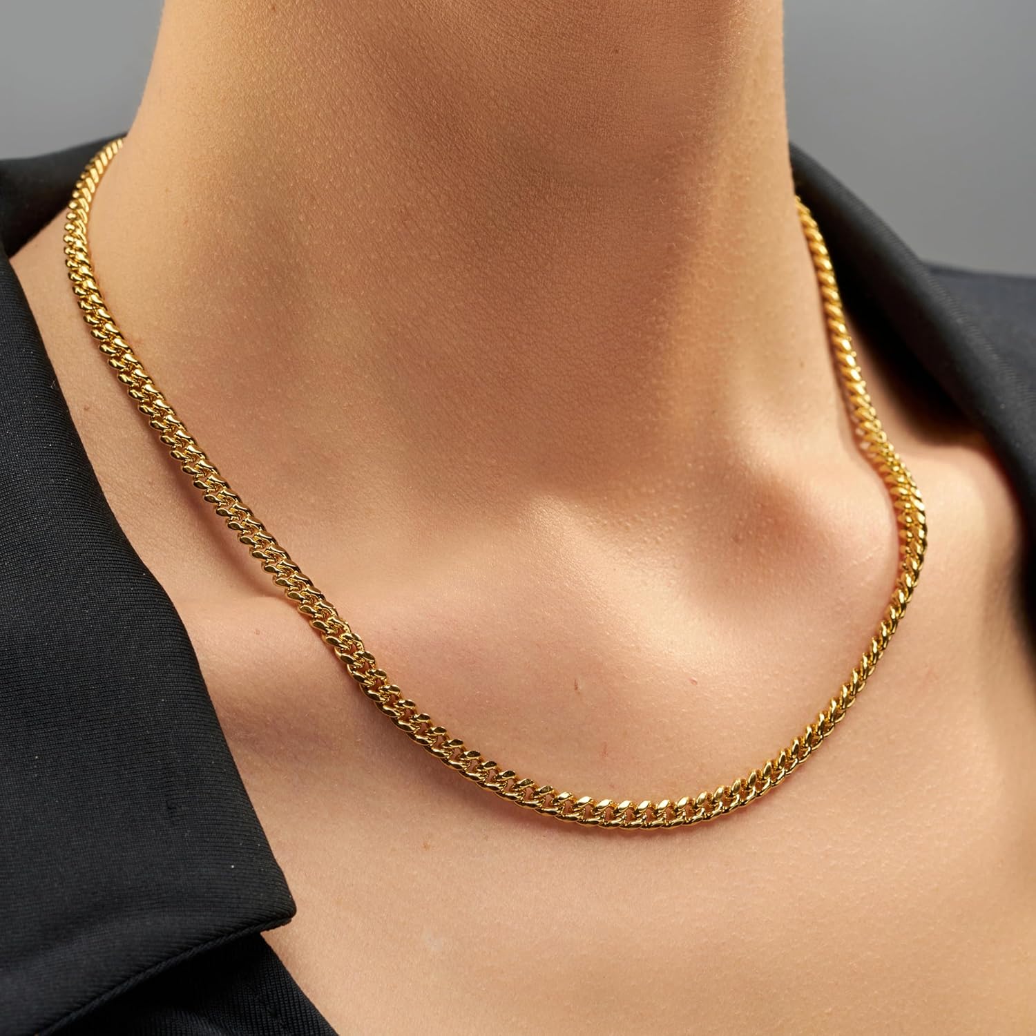 LIFETIME JEWELRY 4.5mm Cuban Link Chain Necklace for Women & Men 24k Gold Plated - Image 2