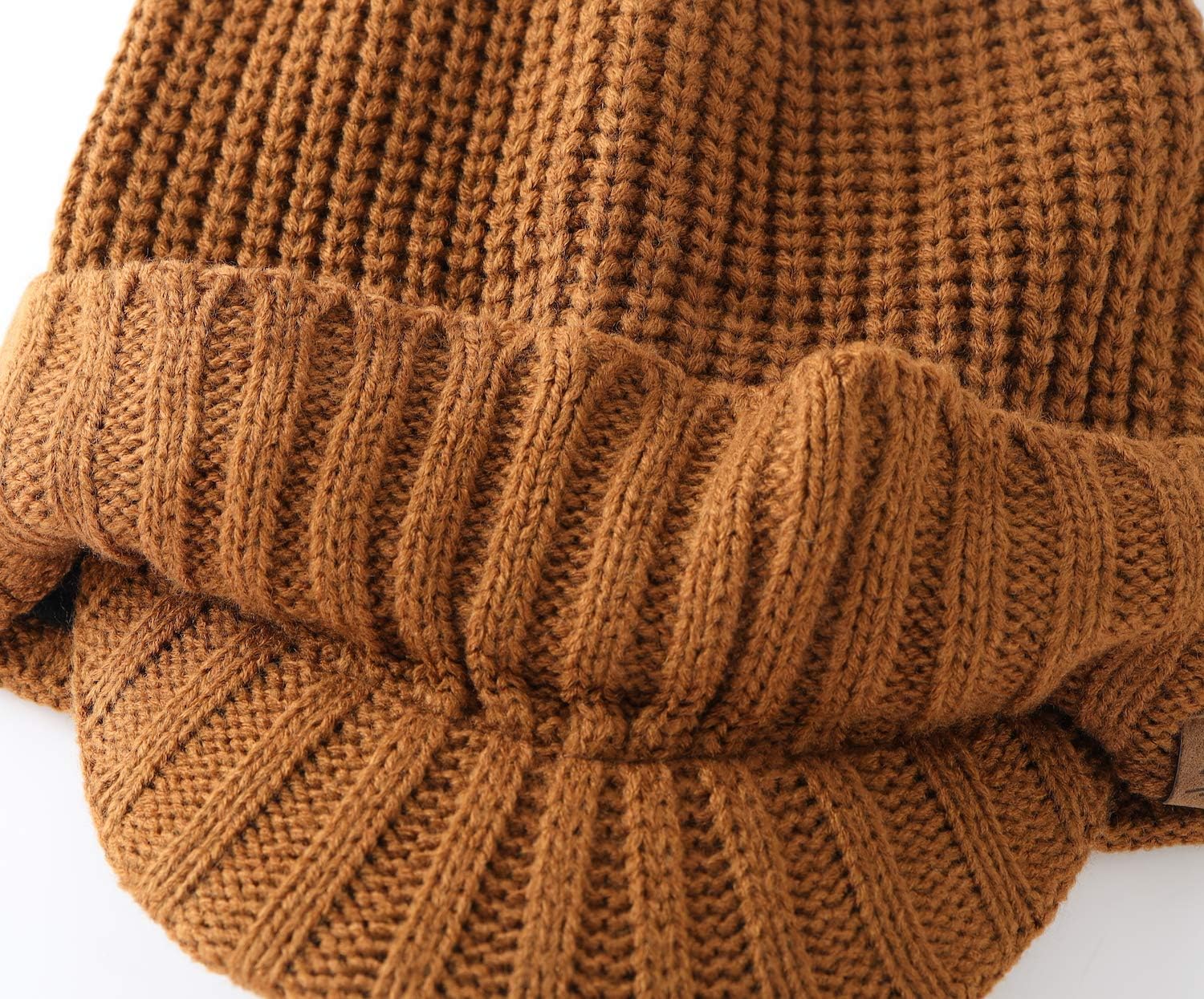 Home Prefer Men's Winter Hat Thick Knit Beanie Cap with Visor Newsboy Beanie Hat - Image 4