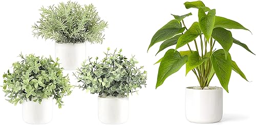 Mkono Plantas falsas en maceta de cerámica. Decoración de oficina para mujer, planta artificial en maceta para estantería, planta verde sintética