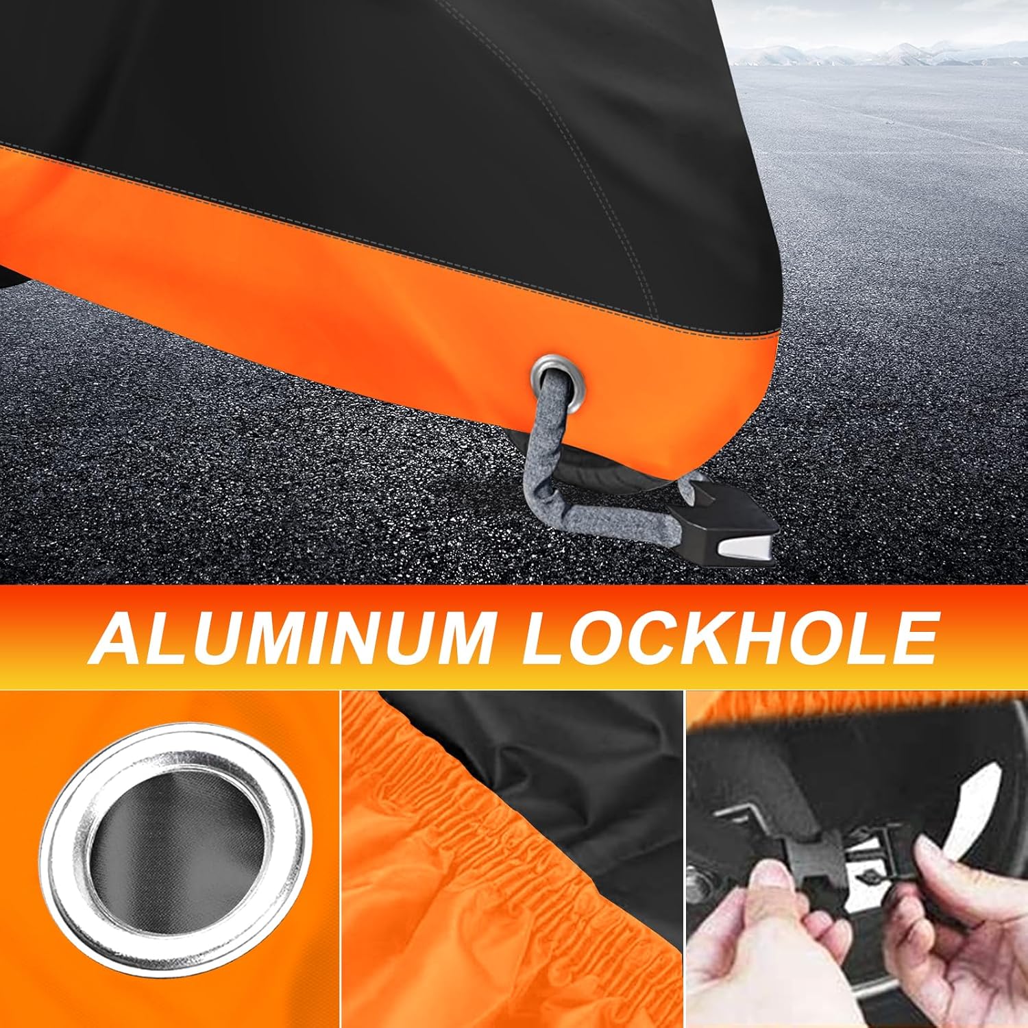 XYZCTEM Motorcycle Cover,All Season Black&Orange Waterproof Outdoor Sun Motorcycle Cover,Fits up to 116" Motors