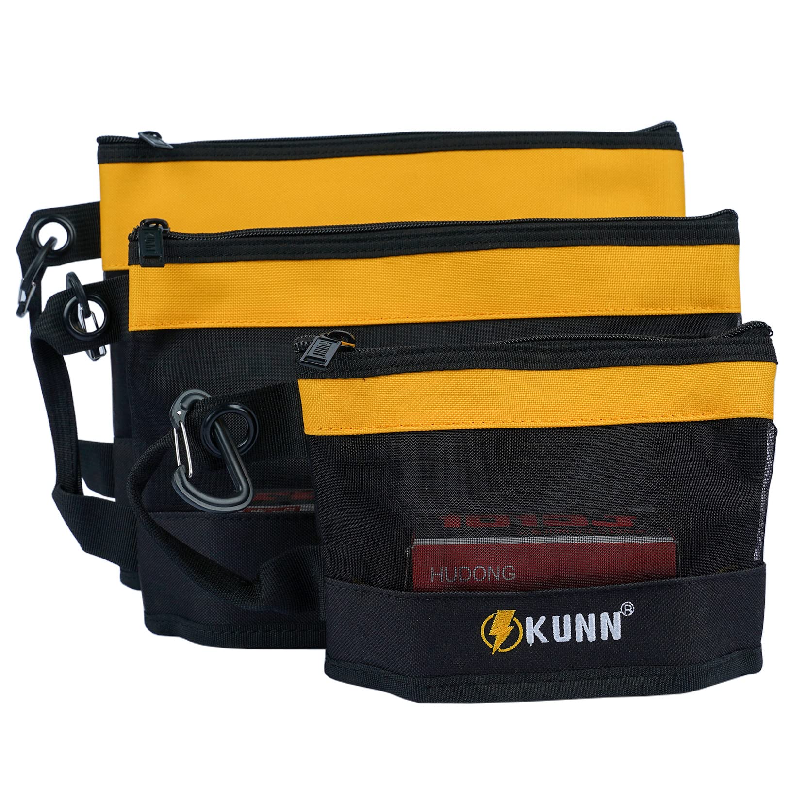 KUNN Tool Bag Zipper Pouch 3 Pack - Heavy Duty Utility Tool Storage Organizer with Carabiner for DIY,Electrician,Accessories and Travel