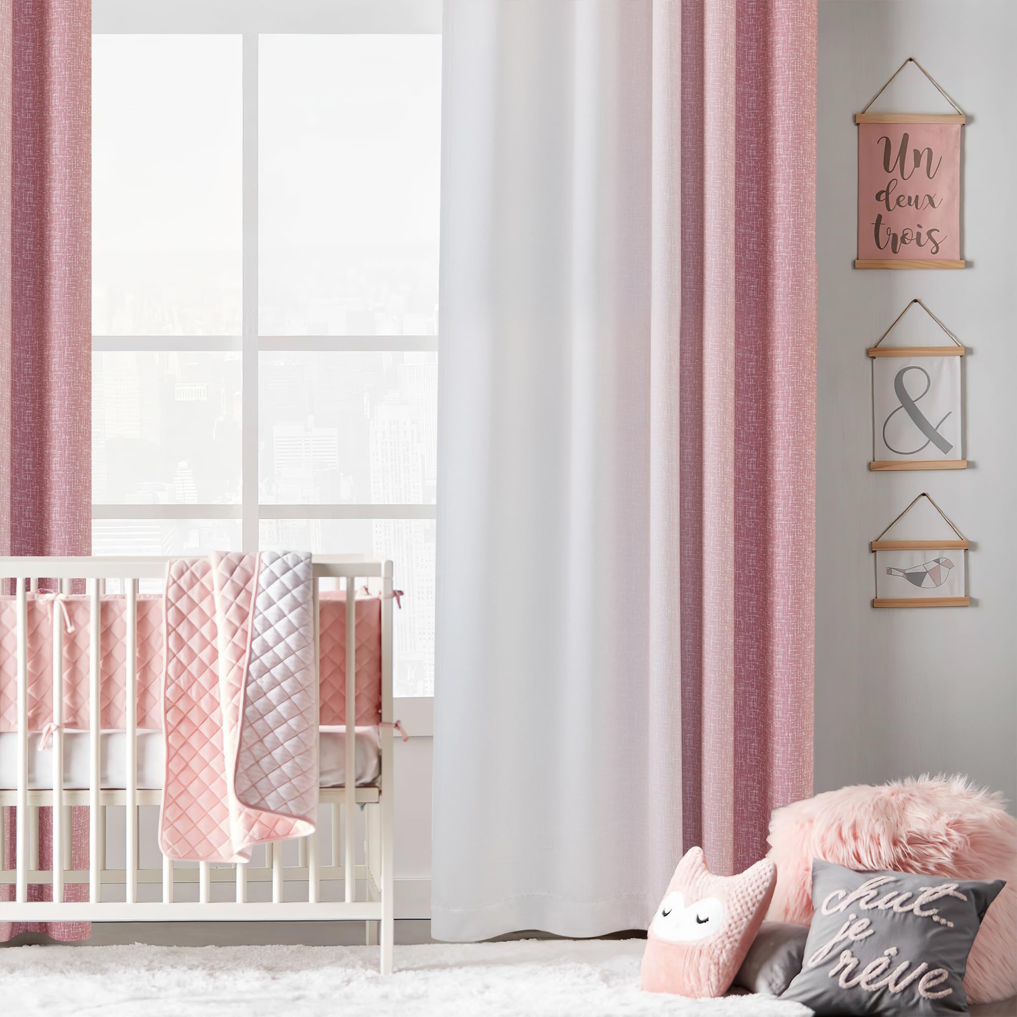 Geomoroccan Ombre 100% Blackout Curtains 63 Inch Length 2 Panels for Nursery Bedroom Pink White Gradient Patterned Room Darkening Noise Reducing Rod Pocket Window Treatment Drapes - Image 4